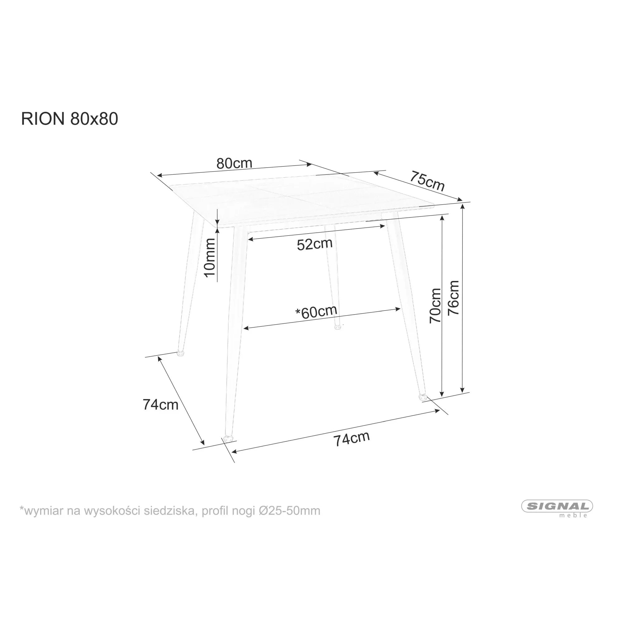 Masa RION, alb cu efect de marmura/negru, ceramica/metal, 80x80x76 cm