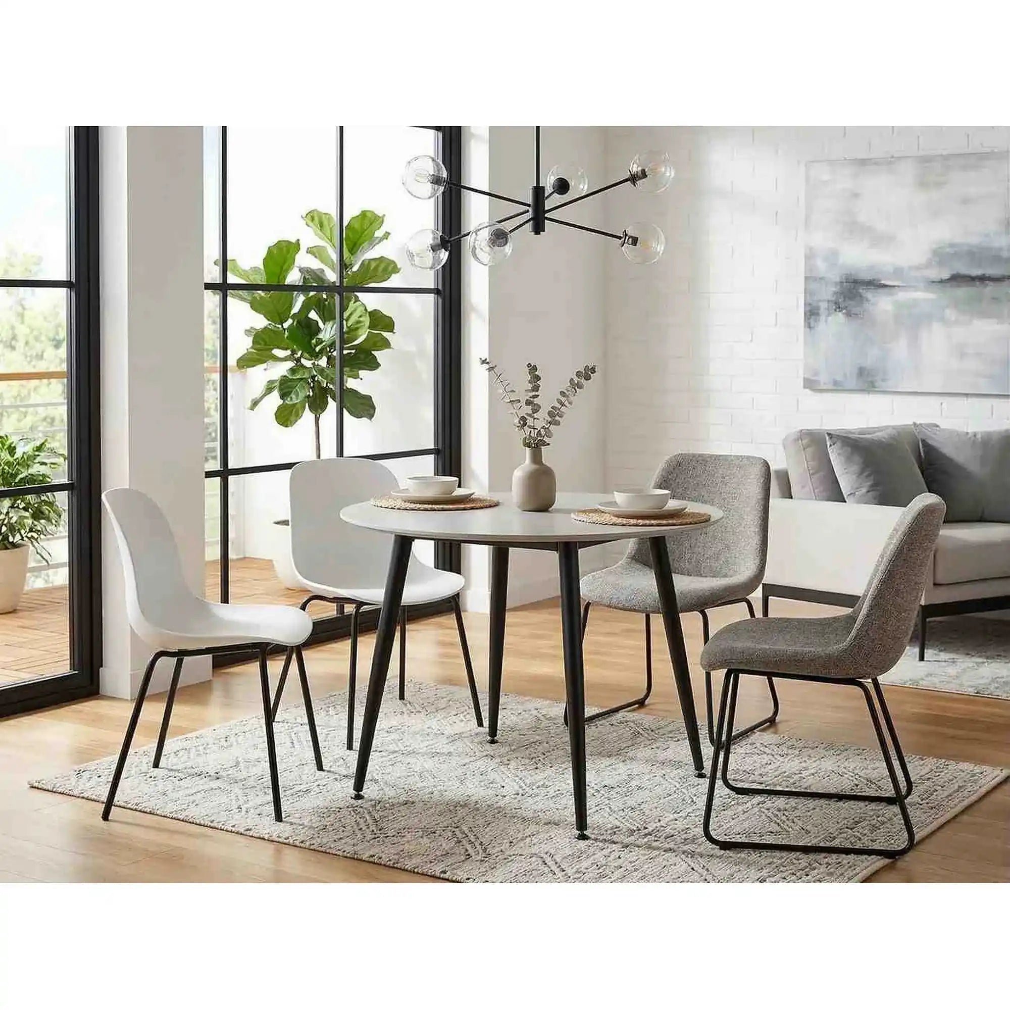Masa RION, alb cu efect de marmura/negru, ceramica/metal, 90x90x76 cm