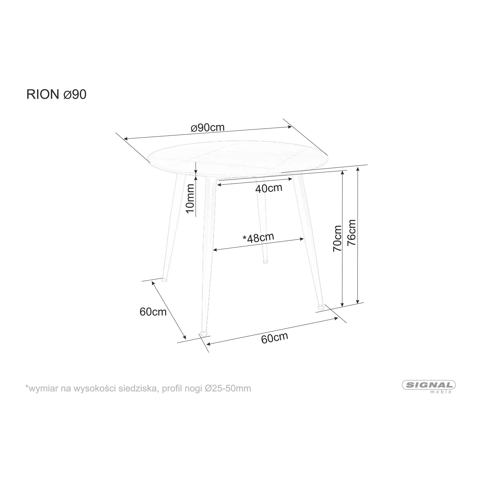 Masa RION, alb cu efect de marmura/negru, ceramica/metal, 90x90x76 cm