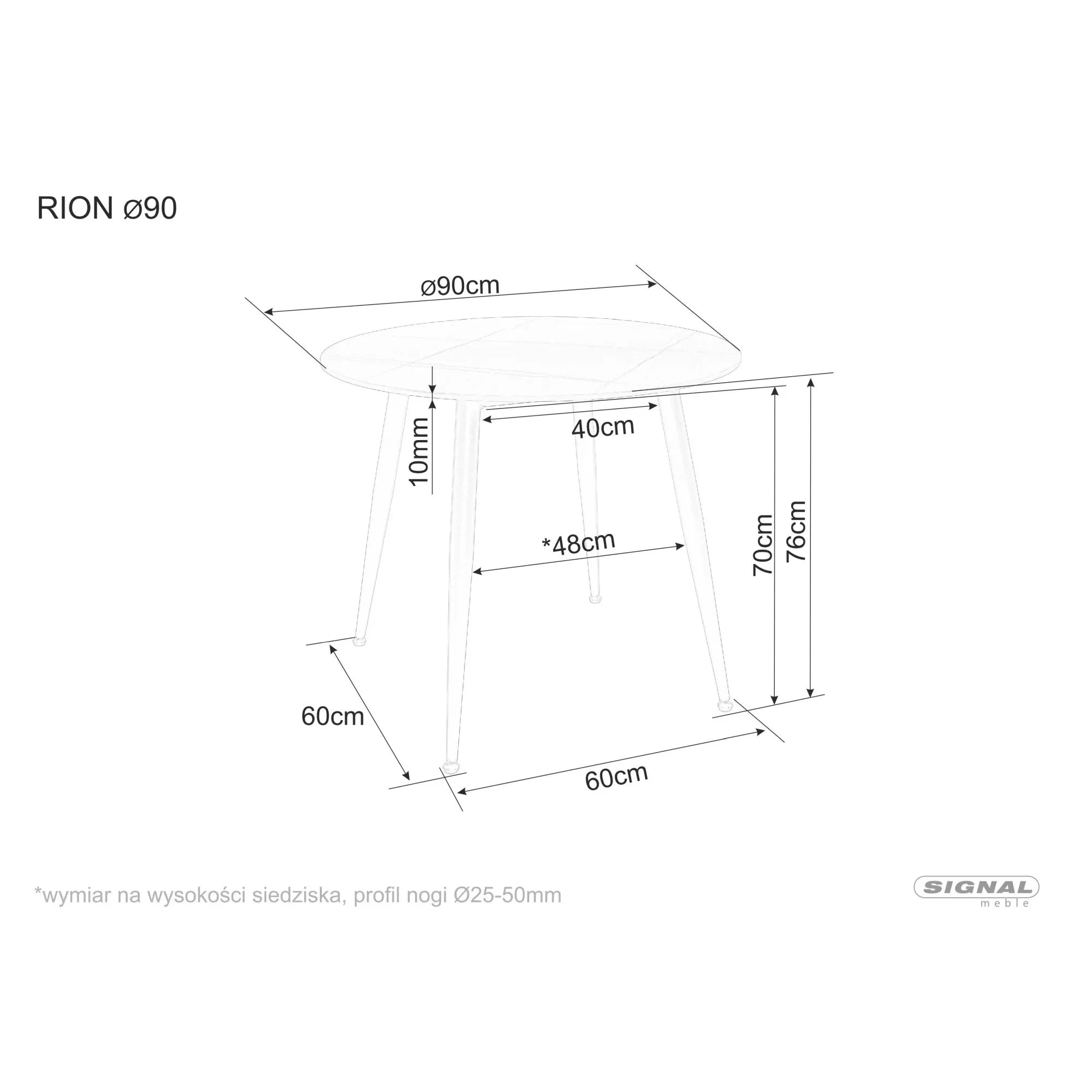 Masa RION, alb cu efect de marmura/negru, ceramica/metal, 90x90x76 cm