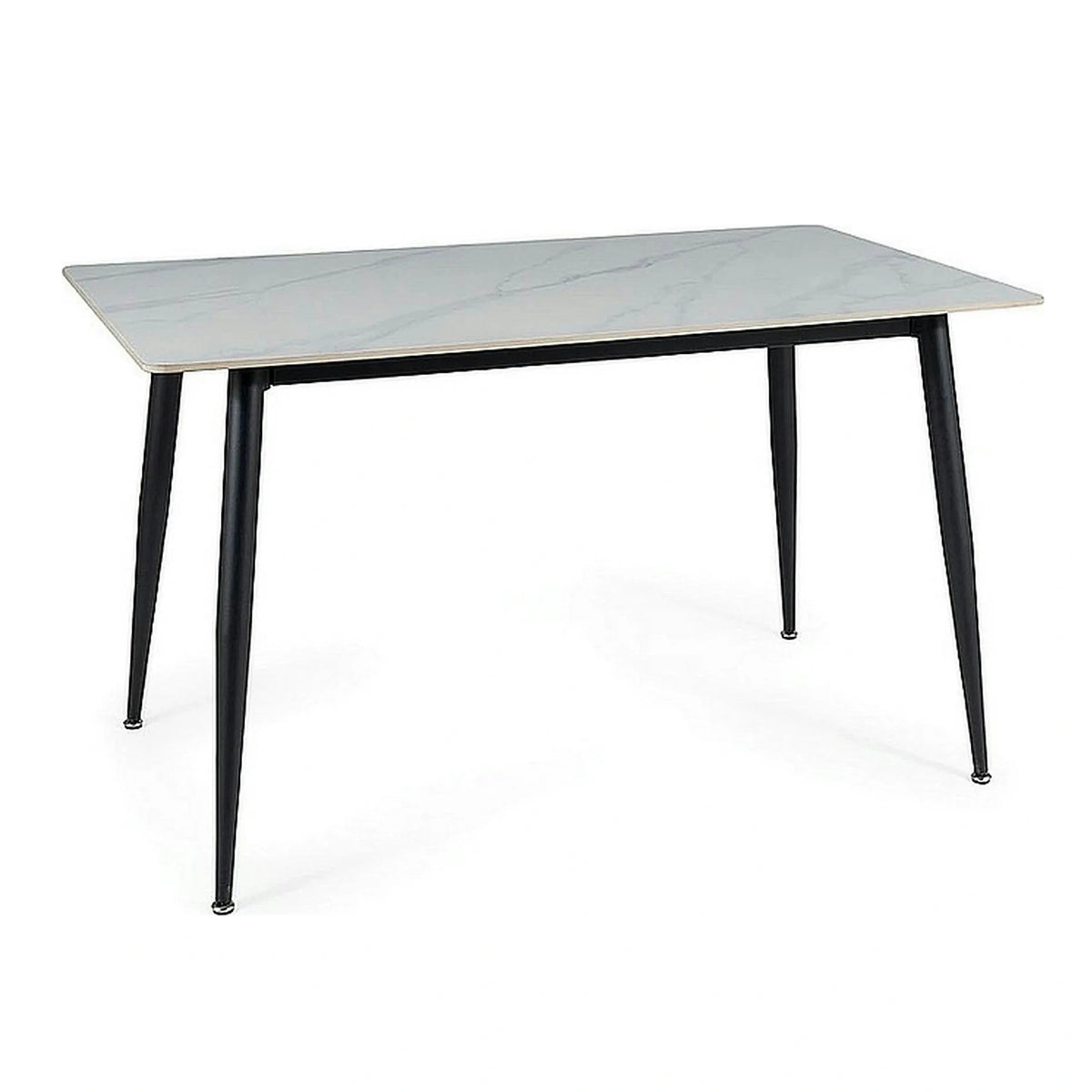 Masa RION, alb cu efect de marmura/negru mat, ceramica/metal, 130x70x76 cm
