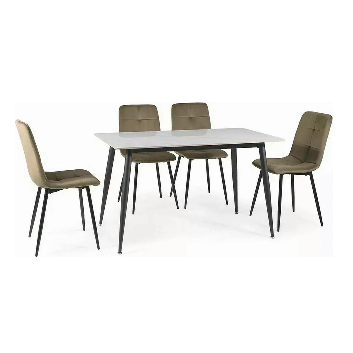 Masa RION, alb cu efect de marmura/negru mat, ceramica/metal, 130x70x76 cm