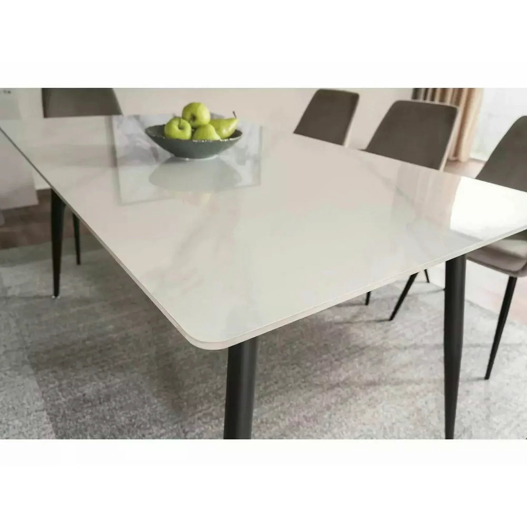 Masa RION, alb cu efect de marmura/negru mat, ceramica/metal, 130x70x76 cm