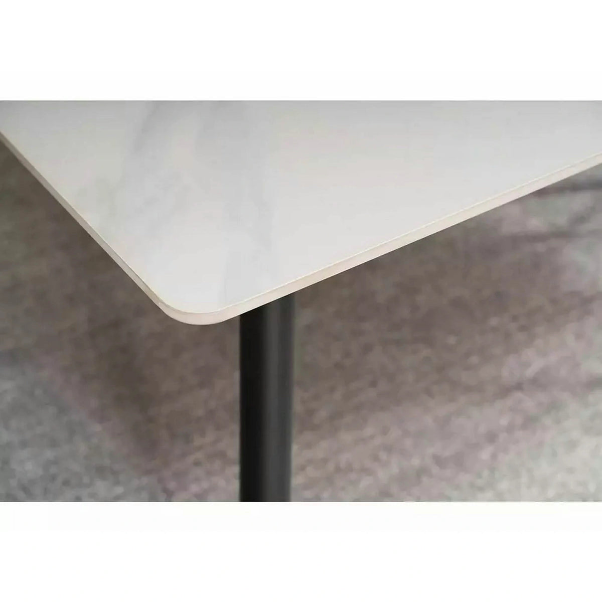 Masa RION, alb cu efect de marmura/negru mat, ceramica/metal, 130x70x76 cm