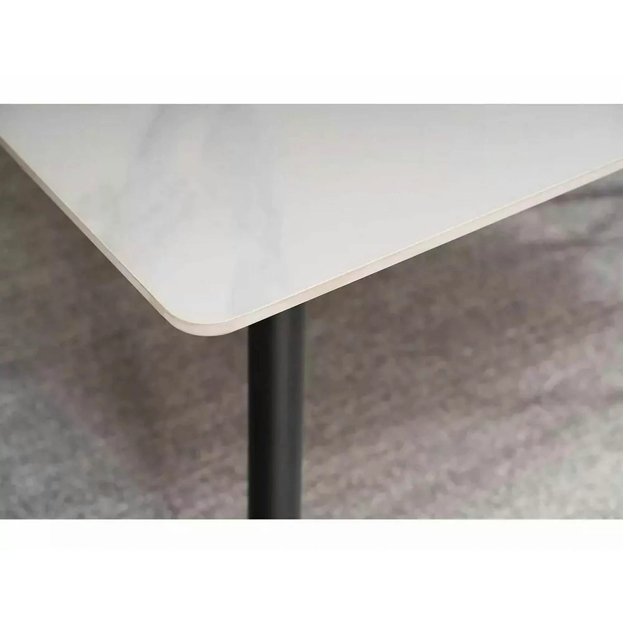 Masa RION, alb cu efect de marmura/negru mat, ceramica/metal, 130x70x76 cm