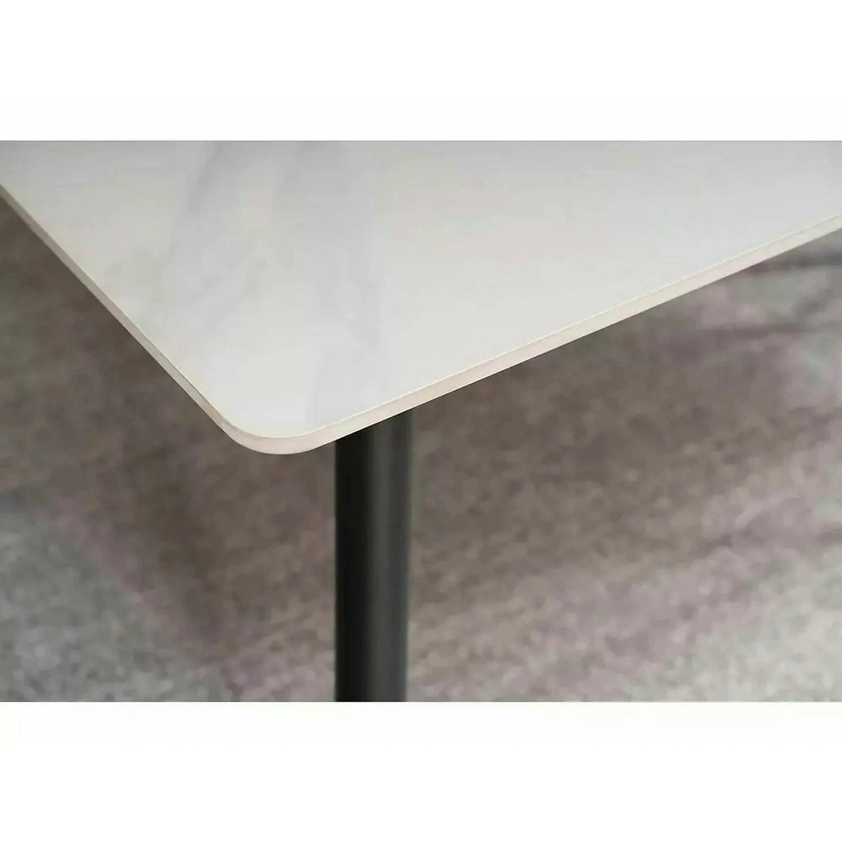 Masa RION, alb cu efect de marmura/negru mat, ceramica/metal, 130x70x76 cm