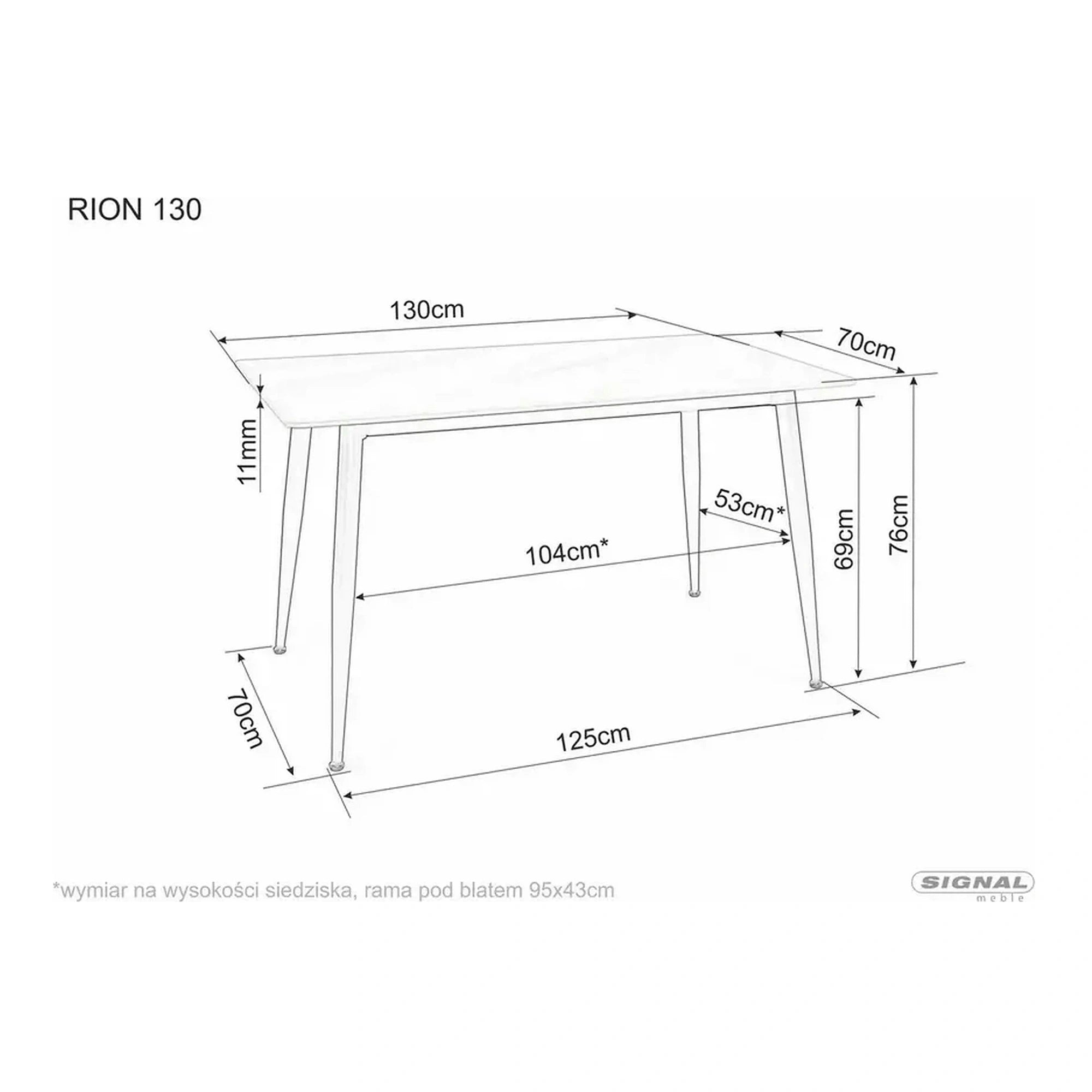 Masa RION, alb cu efect de marmura/negru mat, ceramica/metal, 130x70x76 cm