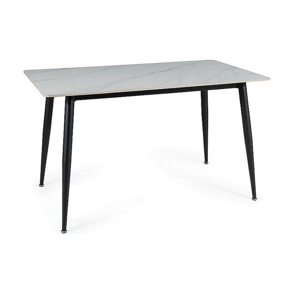Masa RION, alb cu efect de marmura/negru mat, ceramica/metal, 130x70x76 cm