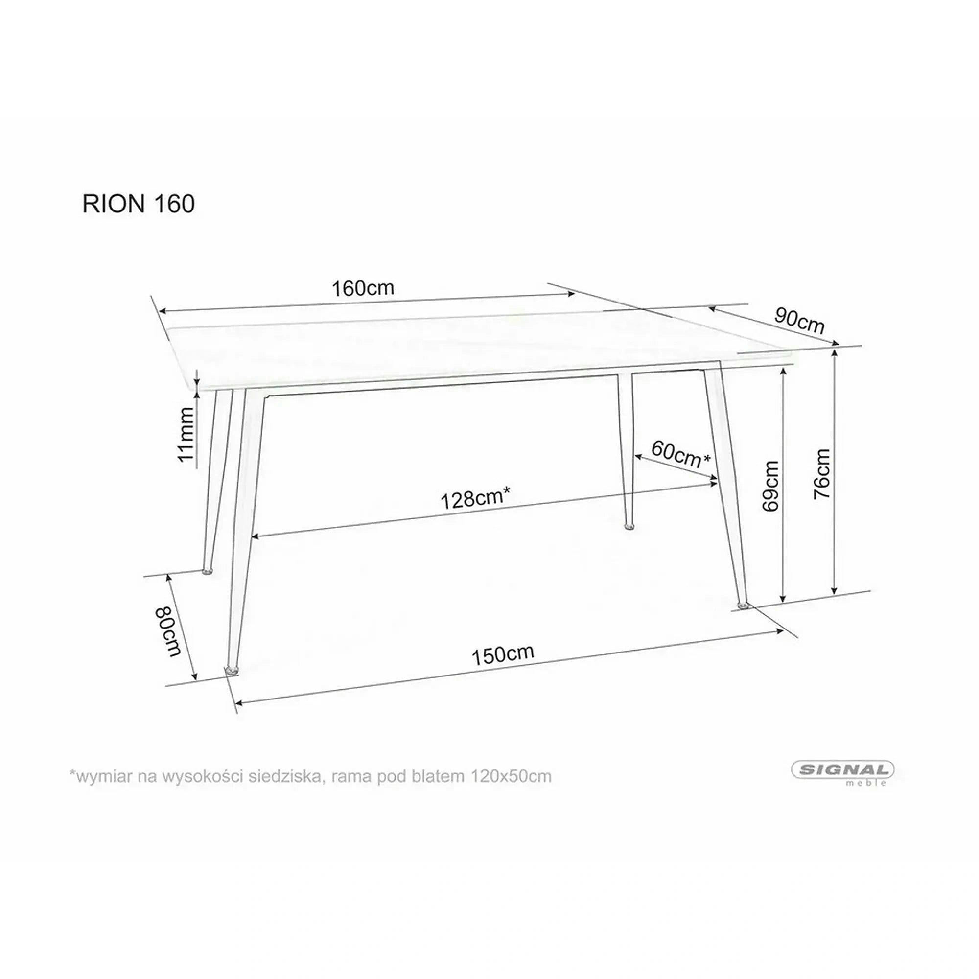 Masa RION, negru cu efect de marmura, ceramica/metal, 160x90x76 cm