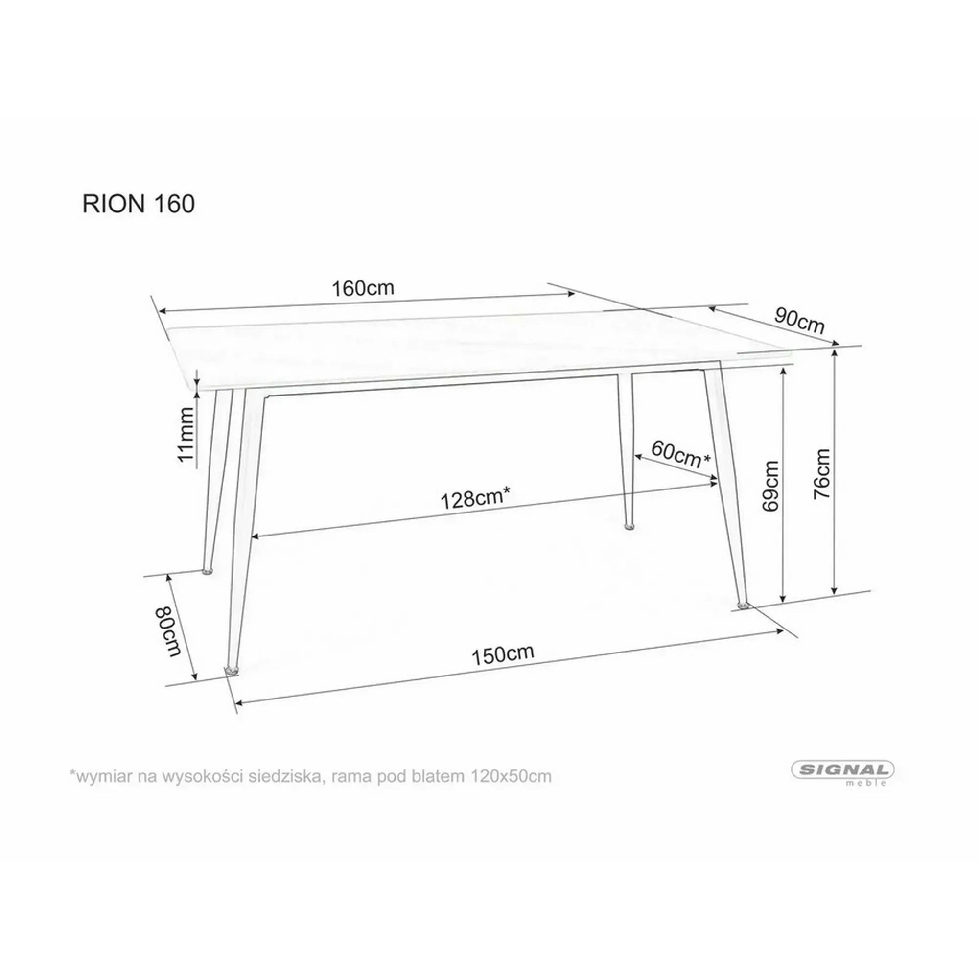 Masa RION, negru cu efect de marmura, ceramica/metal, 160x90x76 cm