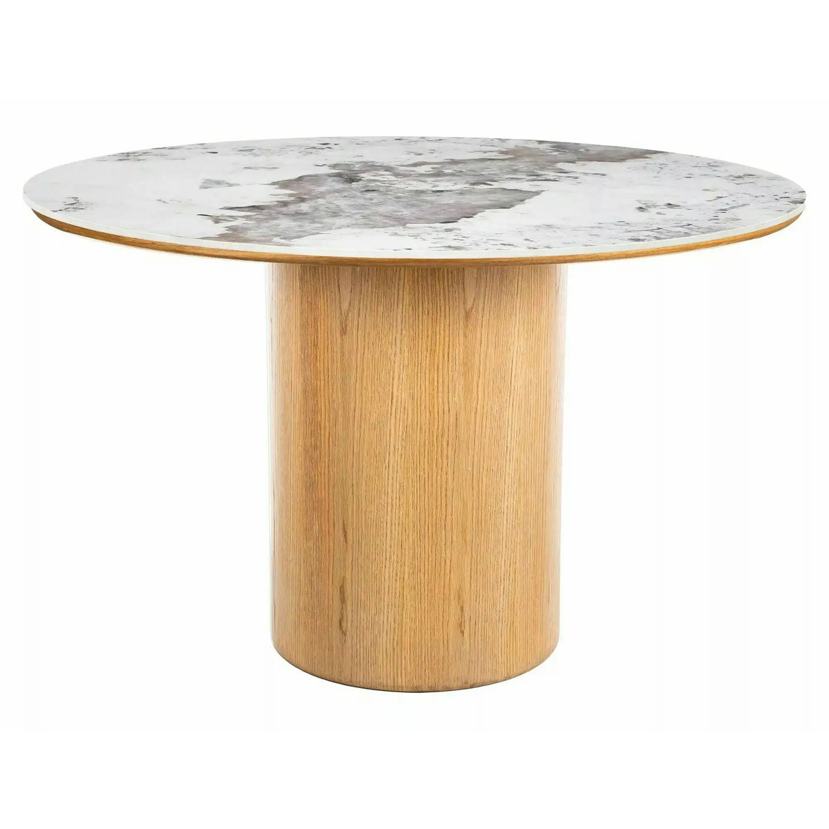 Masă RONDO, alb lucios/stejar, ceramică/furnir/MDF, Ø120x76 cm