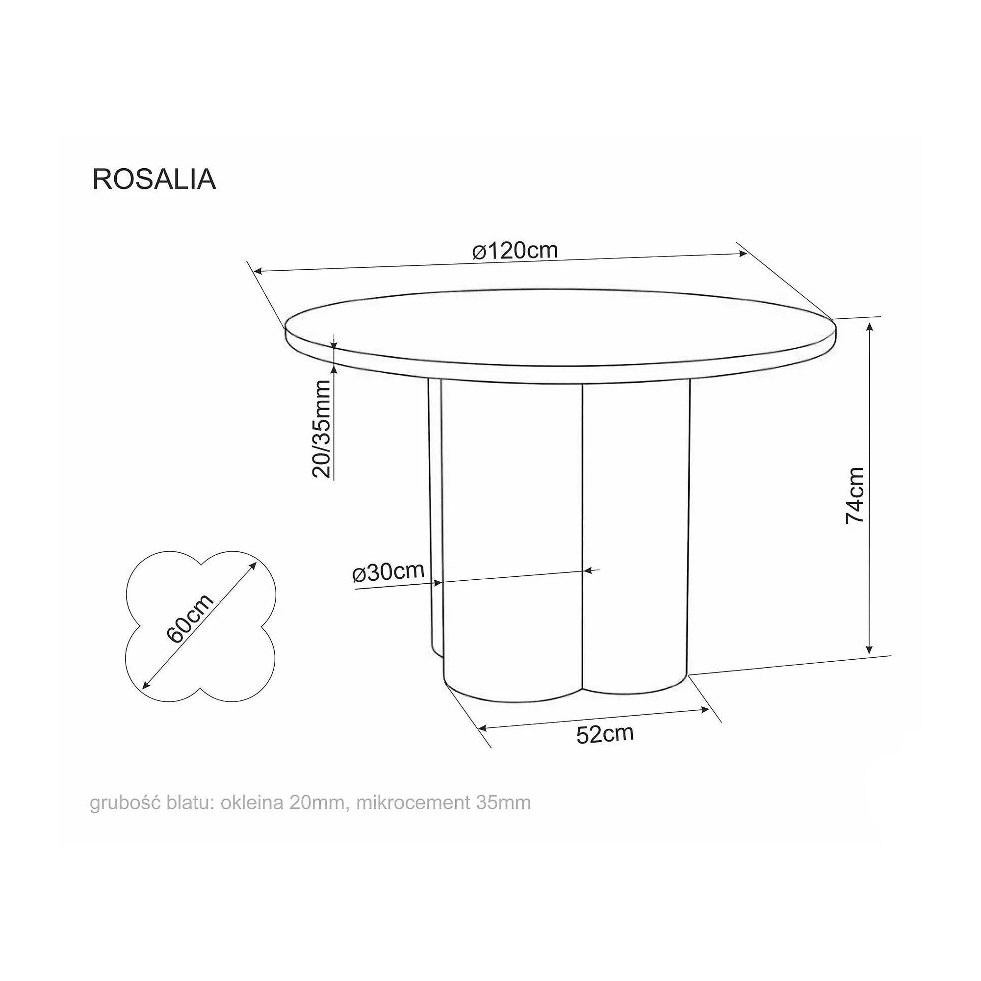 Masă ROSALIA, ecru, MDF/microciment, Ø120x74 cm