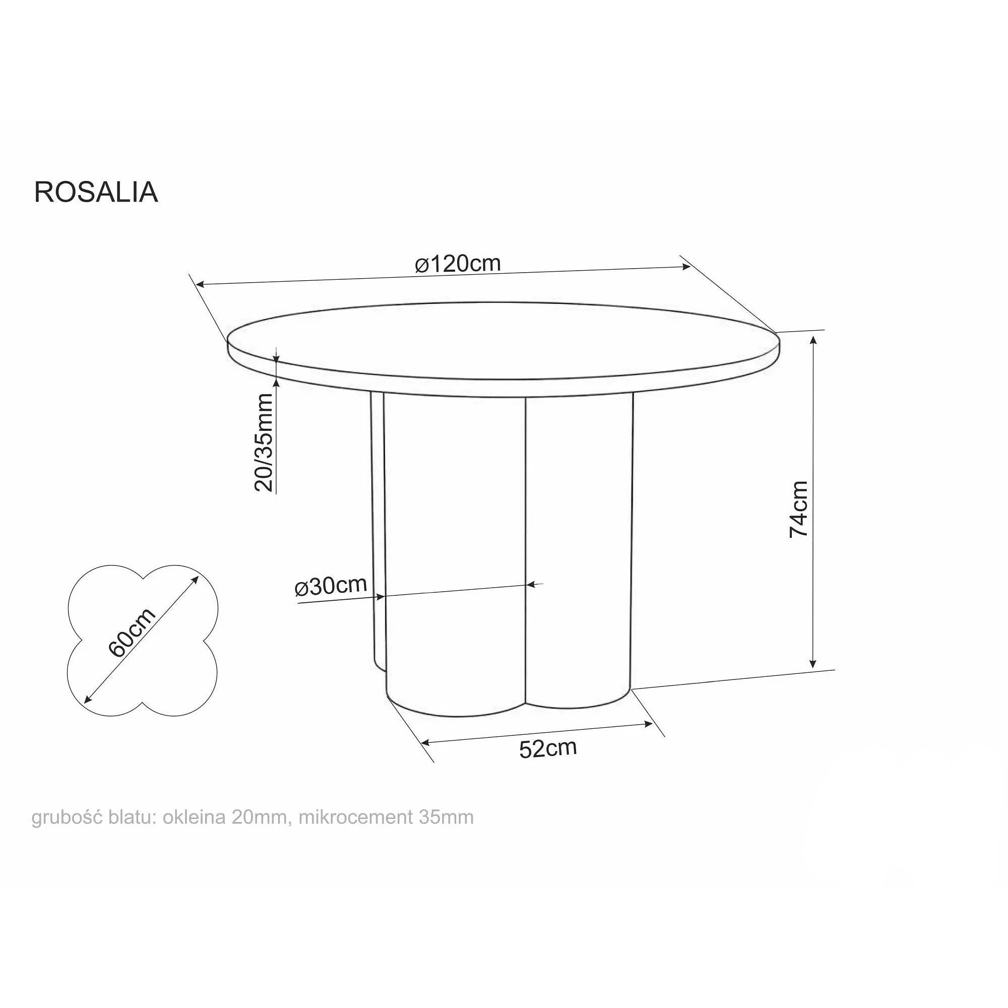 Masă ROSALIA, gri deschis, MDF/microciment, Ø120x74 cm