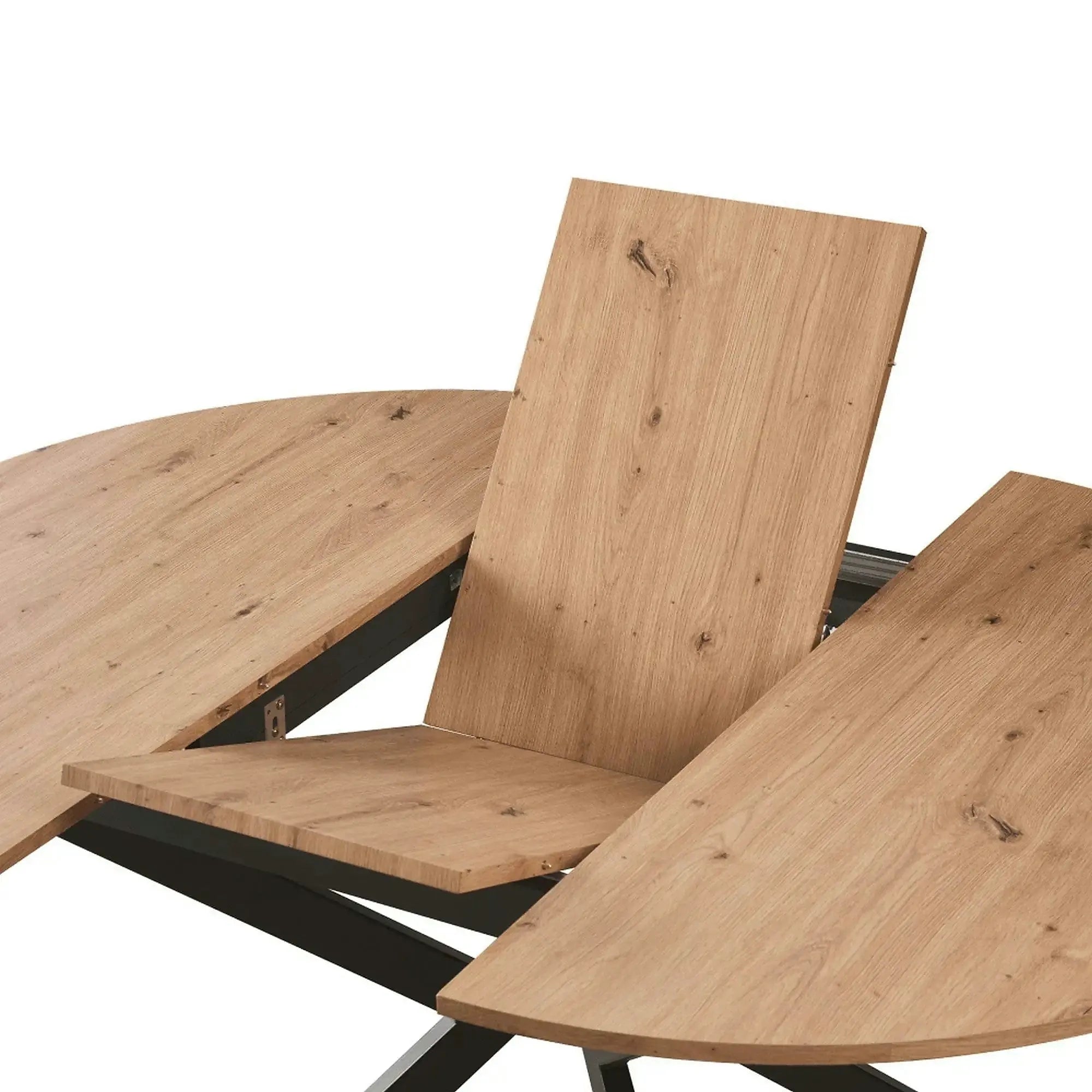 Masa rotunda bucatarie extensibila ABERO TIP 2, stejar artisan/negru, 120/160x120x75 cm