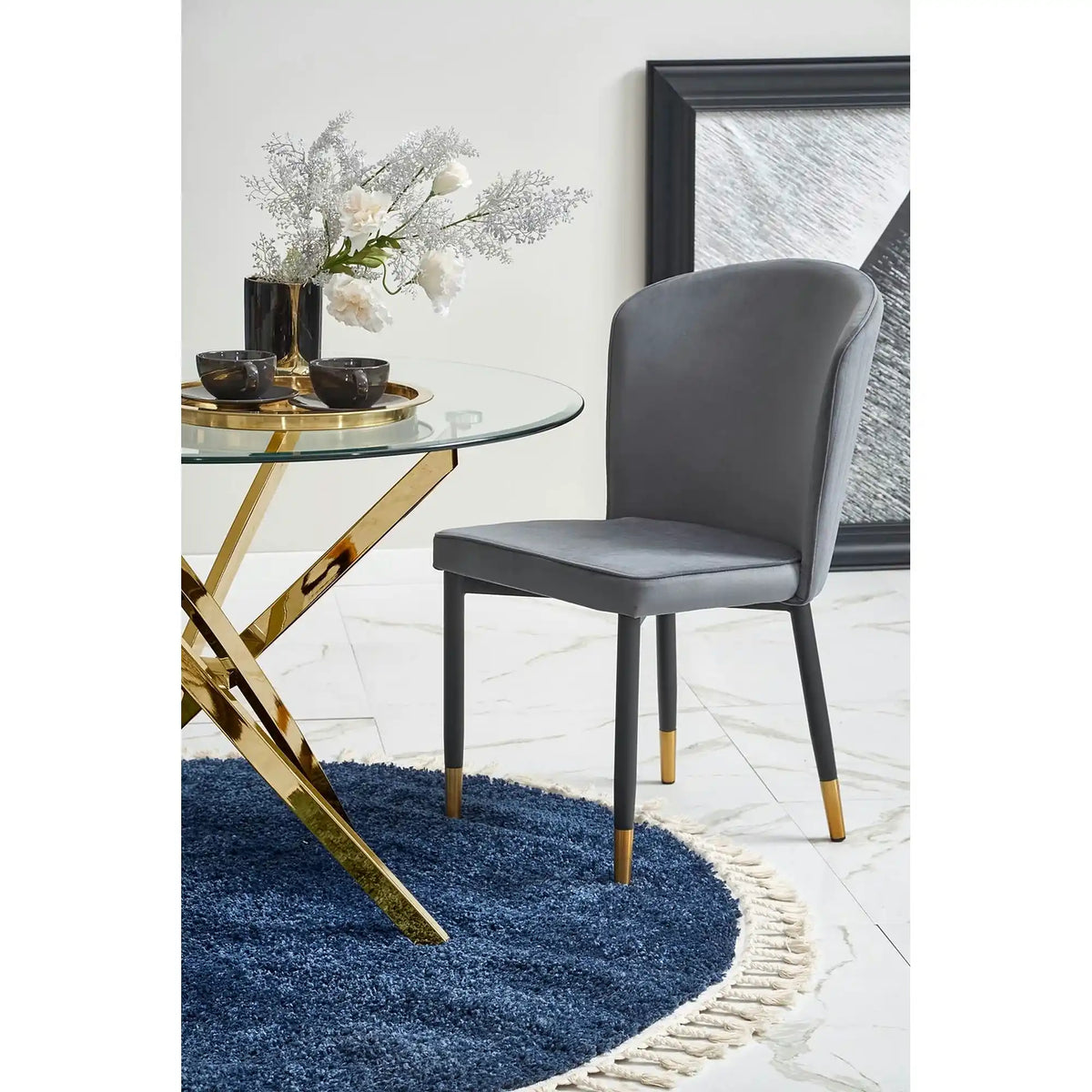 Masa rotunda de sticla RAYMOND, auriu, 100x73 cm