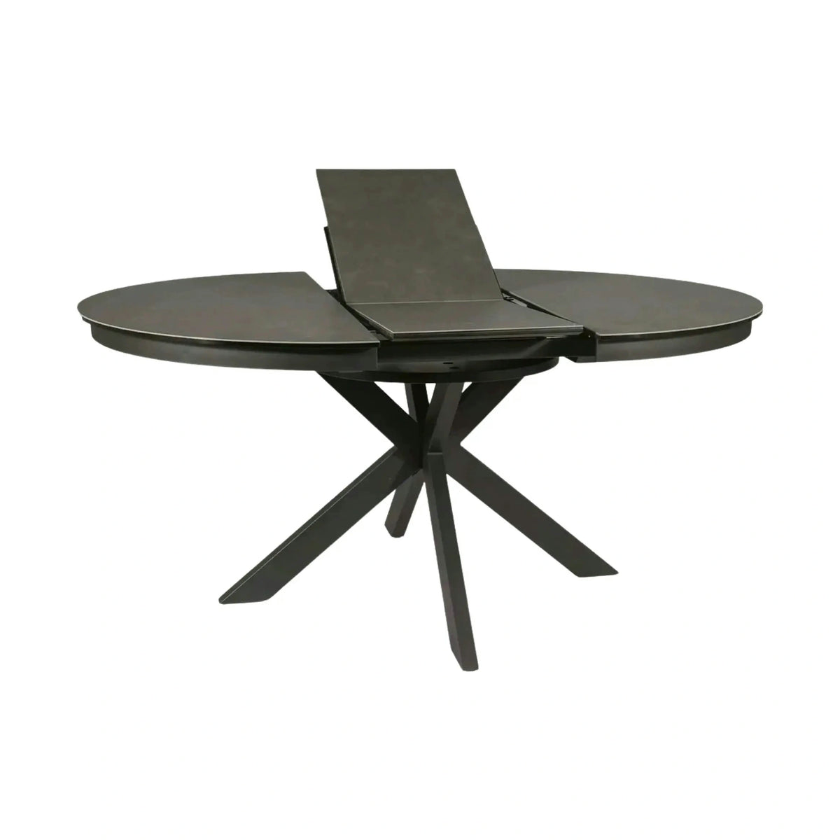 Masa rotunda extensibila 120 cm PORTO, gri inchis/negru mat, sticla securizata/metal