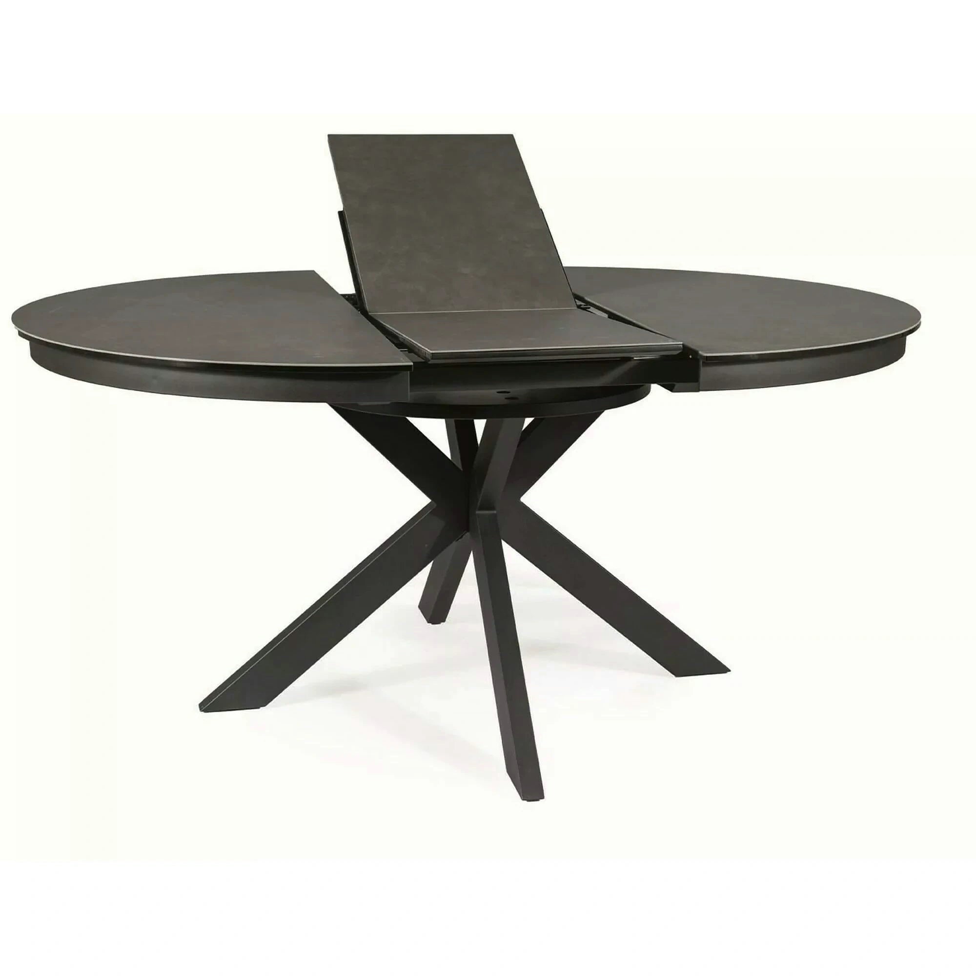 Masa rotunda extensibila 120 cm PORTO, gri inchis/negru mat, sticla securizata/metal