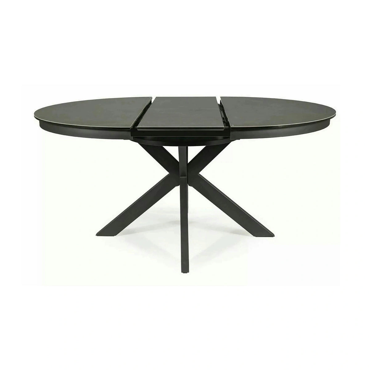 Masa rotunda extensibila 120 cm PORTO, gri inchis/negru mat, sticla securizata/metal