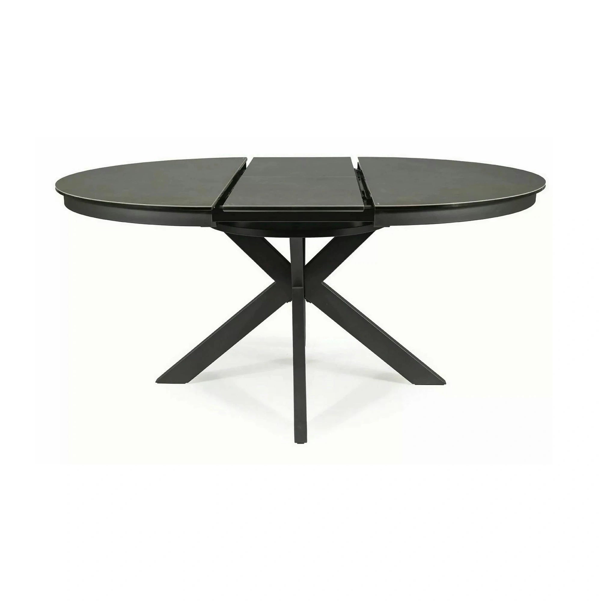Masa rotunda extensibila 120 cm PORTO, gri inchis/negru mat, sticla securizata/metal