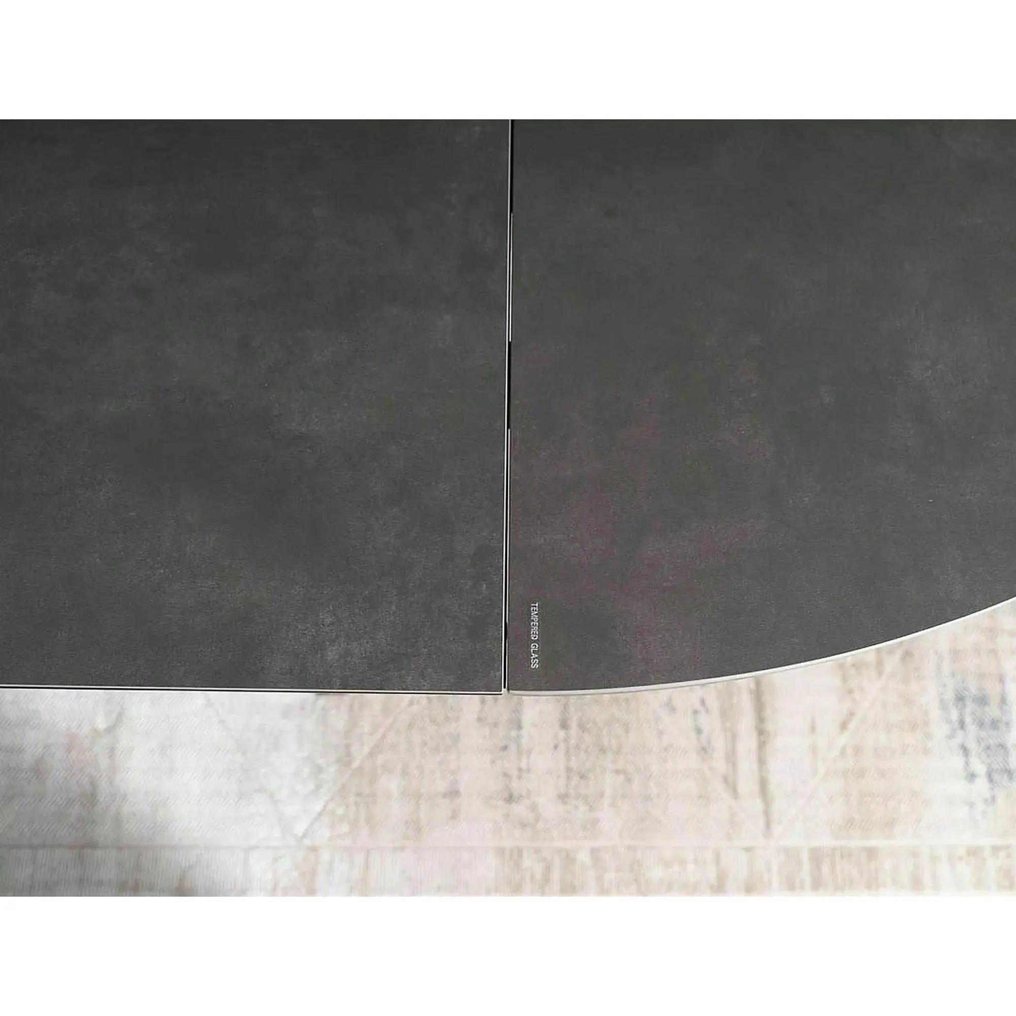 Masa rotunda extensibila 120 cm PORTO, gri inchis/negru mat, sticla securizata/metal
