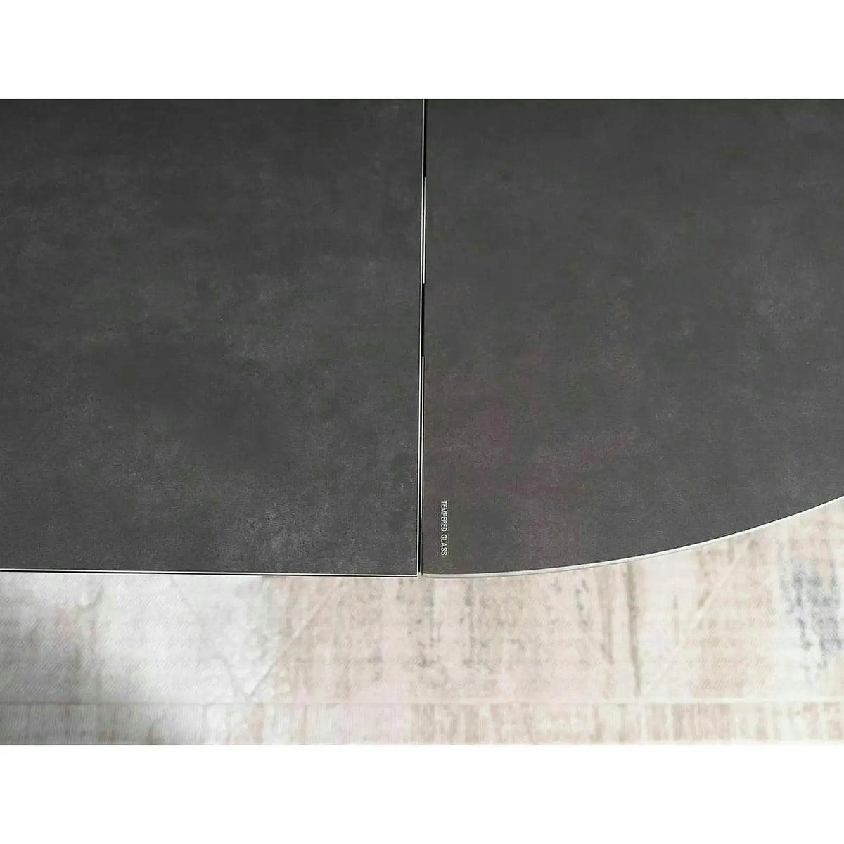 Masa rotunda extensibila 120 cm PORTO, gri inchis/negru mat, sticla securizata/metal