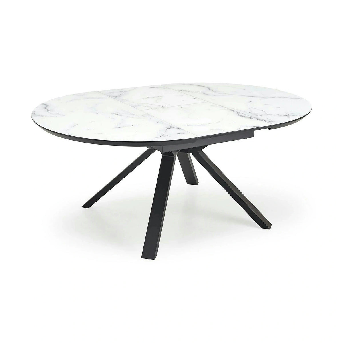 Masa rotunda extensibila 6 persoane VERTIGO, alb cu efect de marmura/negru, 130/180x130x76 cm
