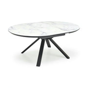 Masa rotunda extensibila 6 persoane VERTIGO, alb cu efect de marmura/negru, 130/180x130x76 cm