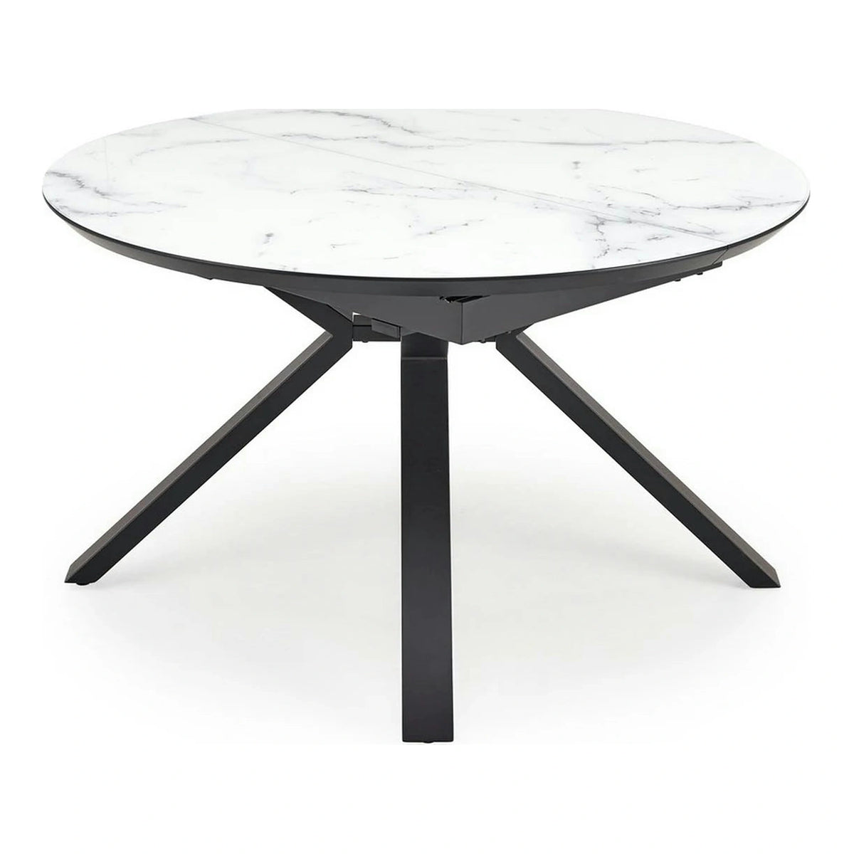 Masa rotunda extensibila 6 persoane VERTIGO, alb cu efect de marmura/negru, 130/180x130x76 cm