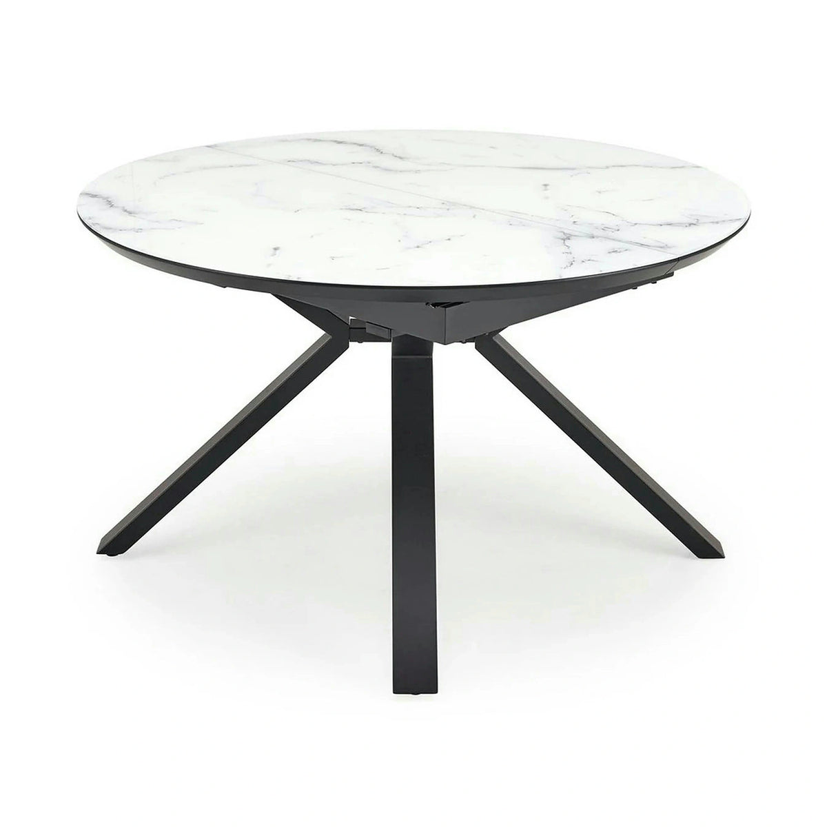 Masa rotunda extensibila 6 persoane VERTIGO, alb cu efect de marmura/negru, 130/180x130x76 cm