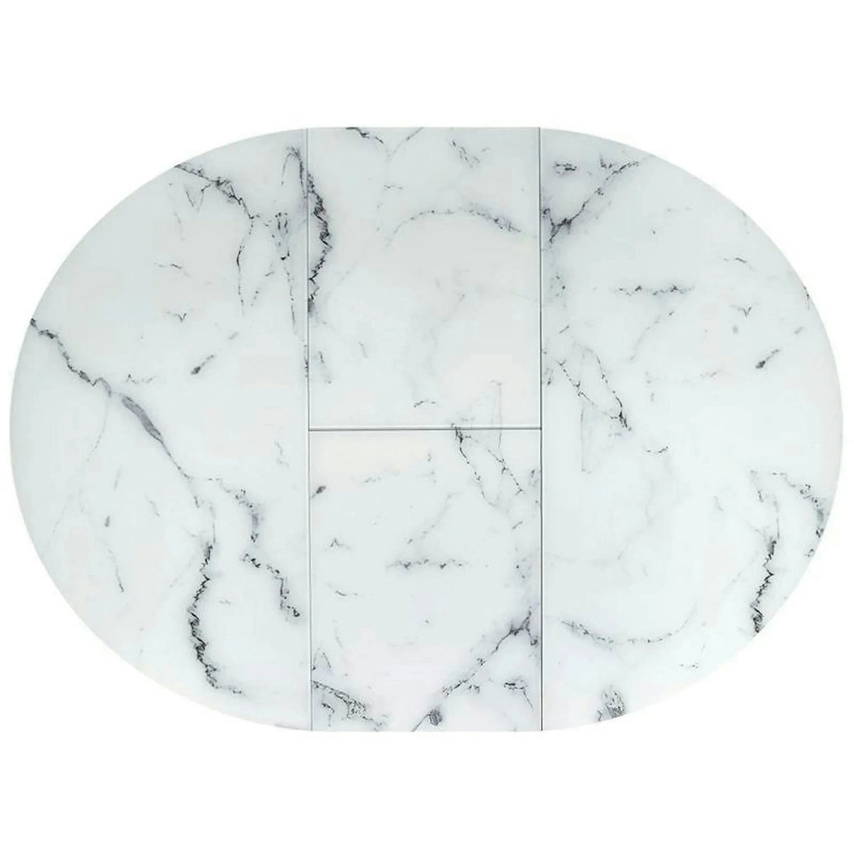 Masa rotunda extensibila 6 persoane VERTIGO, alb cu efect de marmura/negru, 130/180x130x76 cm