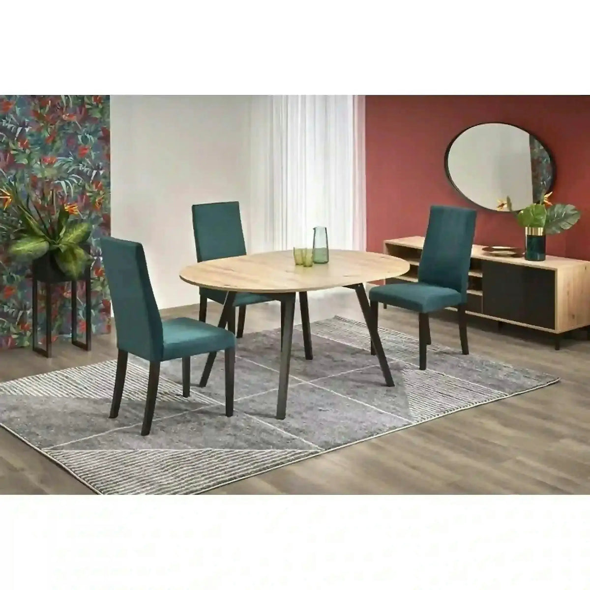 Masa rotunda extensibila bucatarie RUBEN, stejar artisan/negru, 102/142x102x73 cm