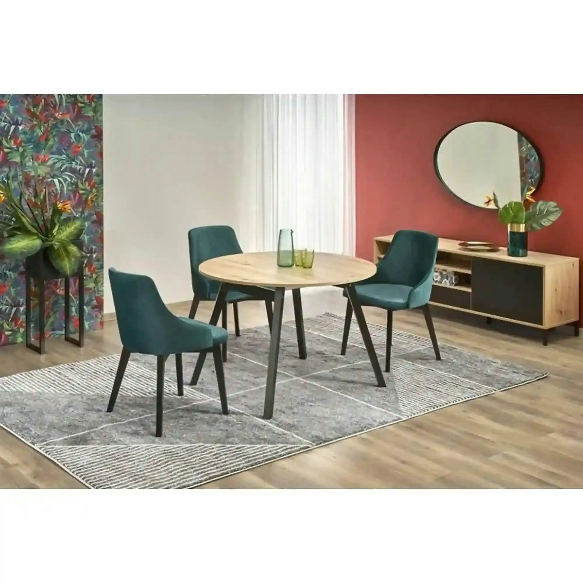 Masa rotunda extensibila bucatarie RUBEN, stejar artisan/negru, 102/142x102x73 cm