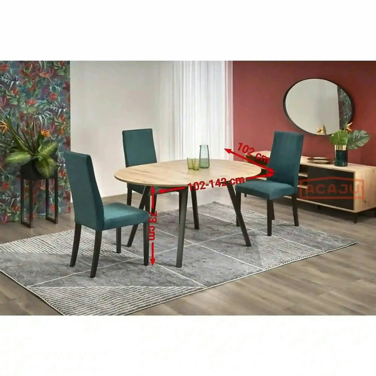 Masa rotunda extensibila bucatarie RUBEN, stejar artisan/negru, 102/142x102x73 cm