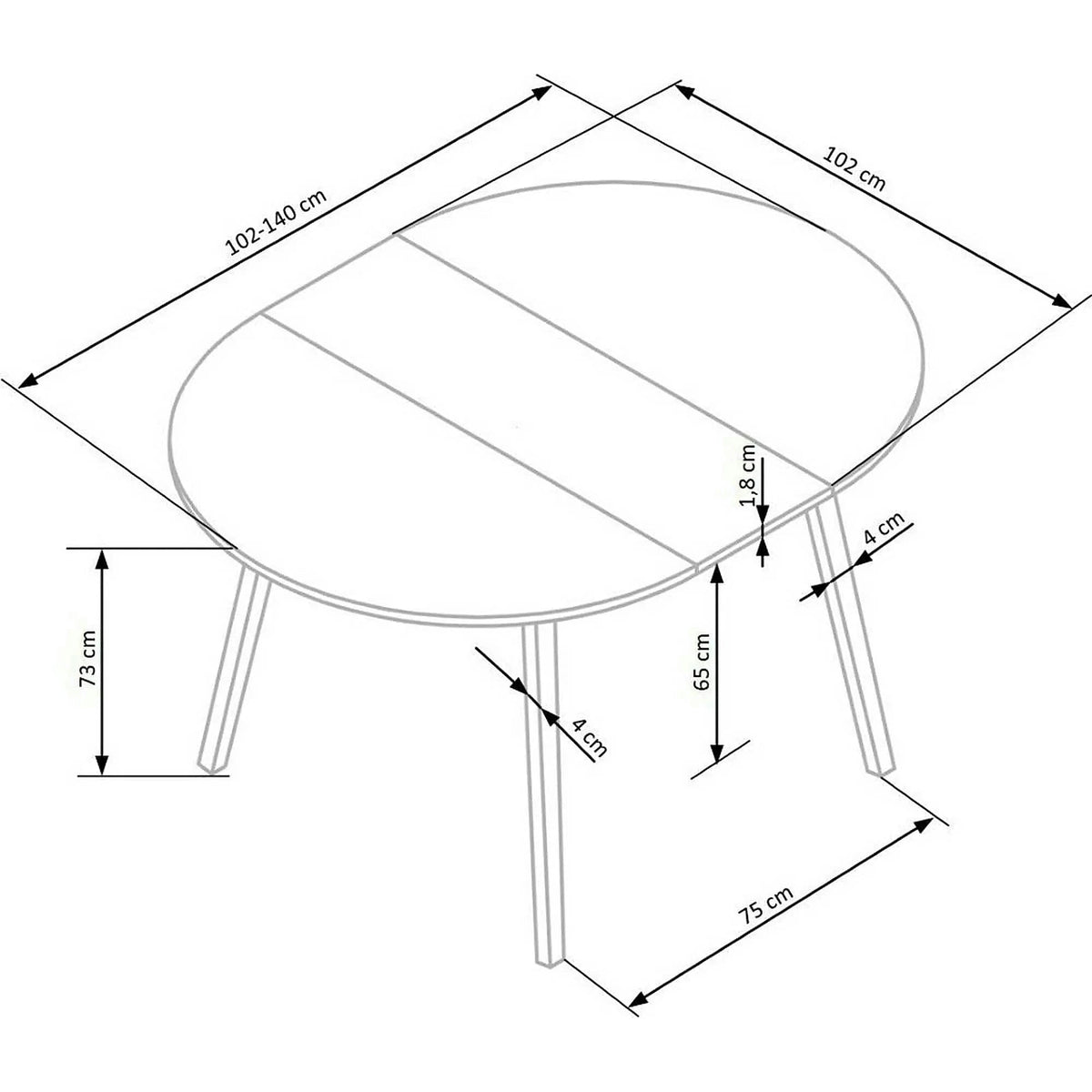 Masa rotunda extensibila bucatarie RUBEN, stejar artisan/negru, 102/142x102x73 cm