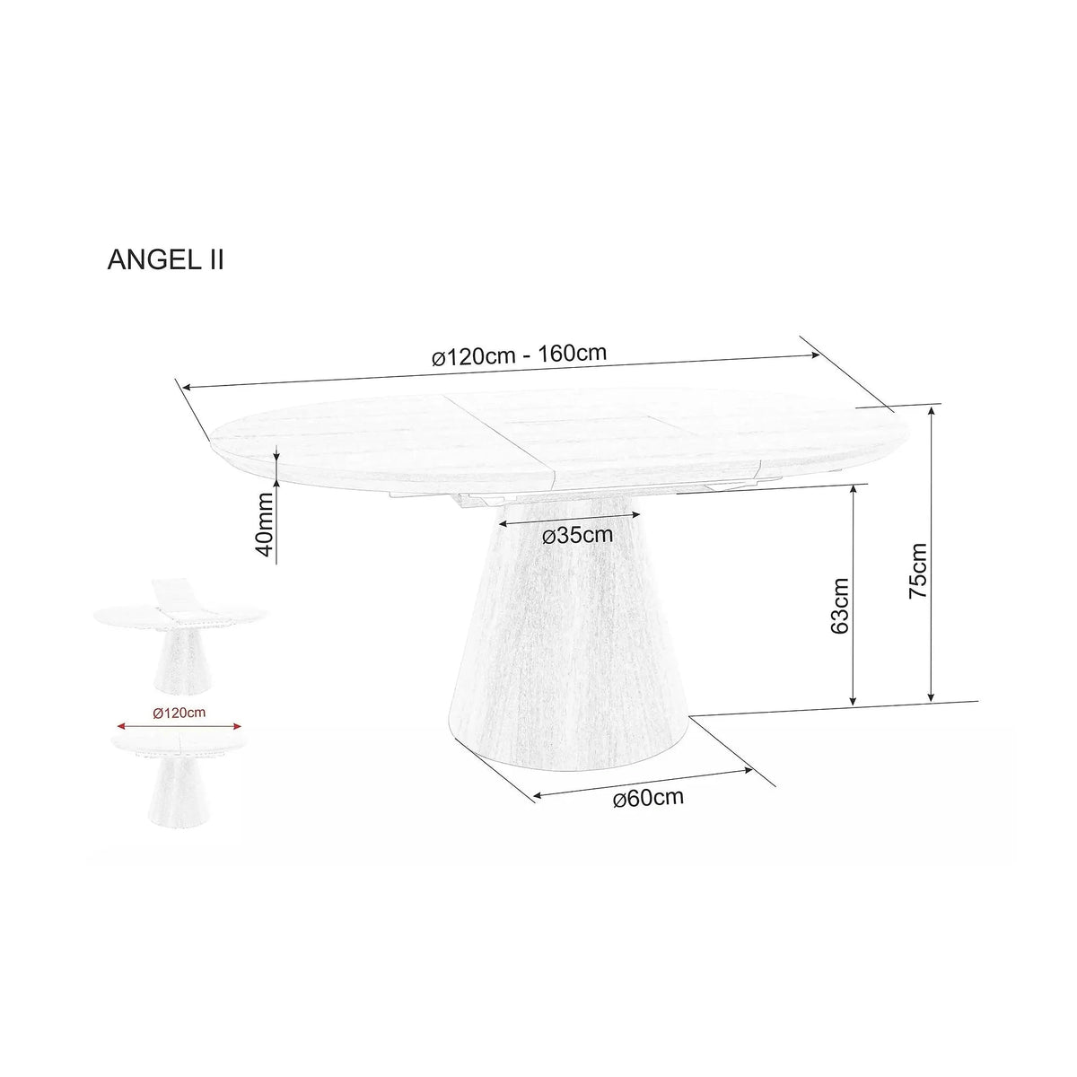 Masa rotunda extensibila living ANGEL II, stejar, 120/160x120x75 cm