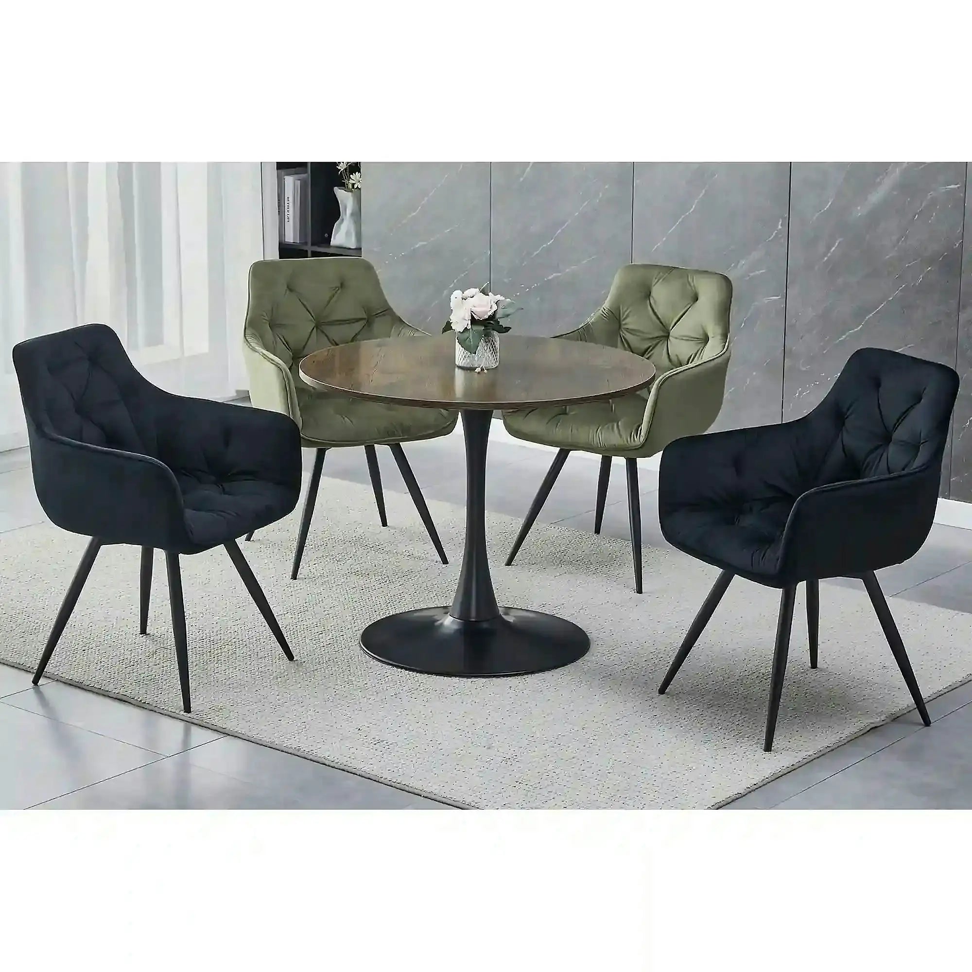 Masa rotunda lemn bucatarie AMADEO II, nuc/negru mat, 90x76 cm