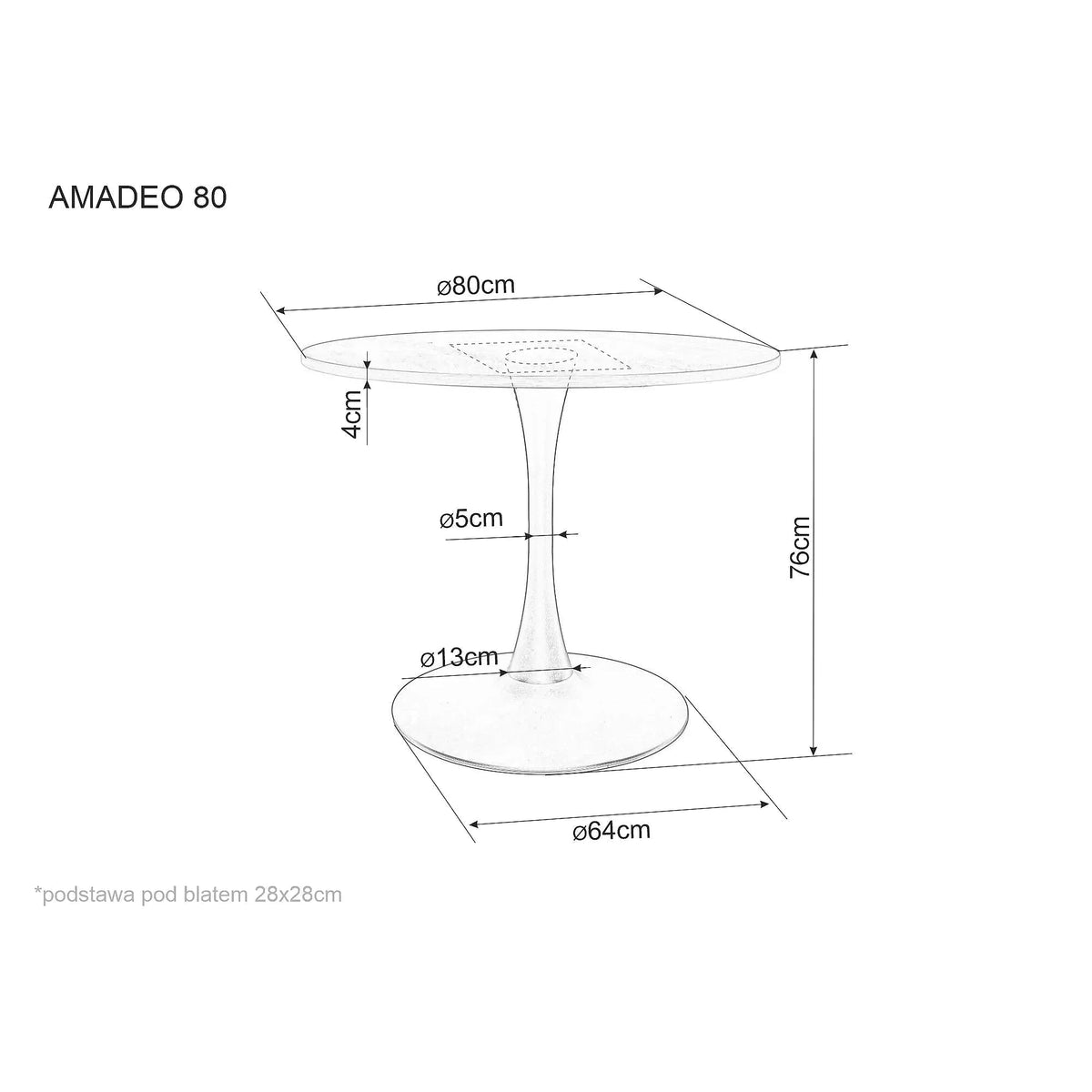 Masa rotunda lemn bucatarie AMADEO, nuc/negru, 80x80x76 cm