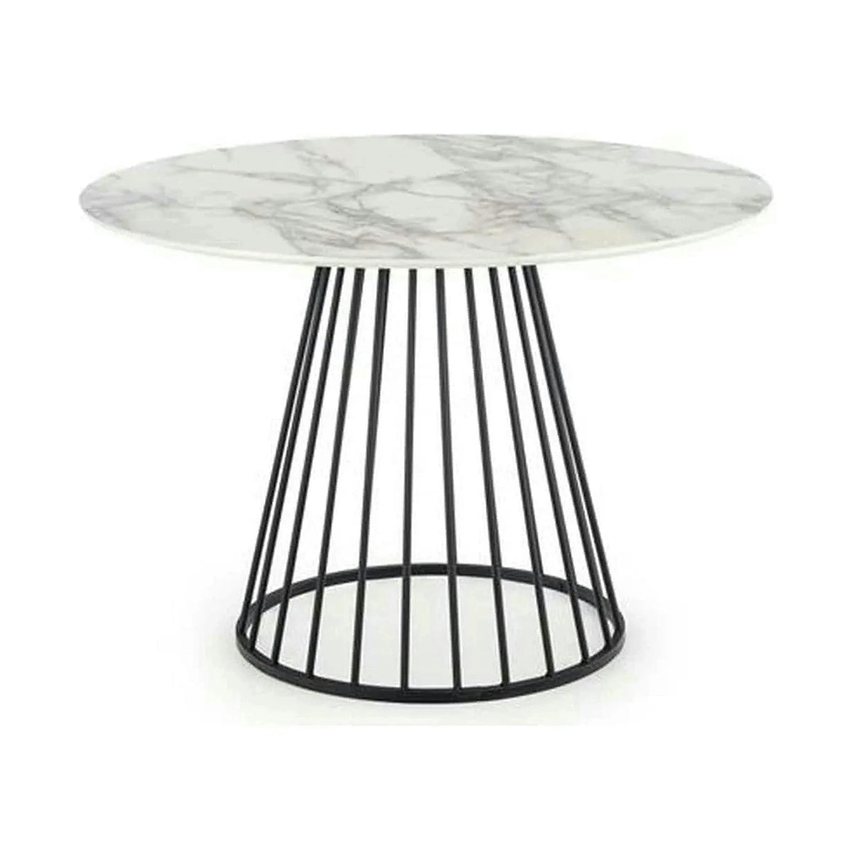 Masa rotunda sufragerie BRODWAY, alb cu efect de marmura, 110x110x75 cm