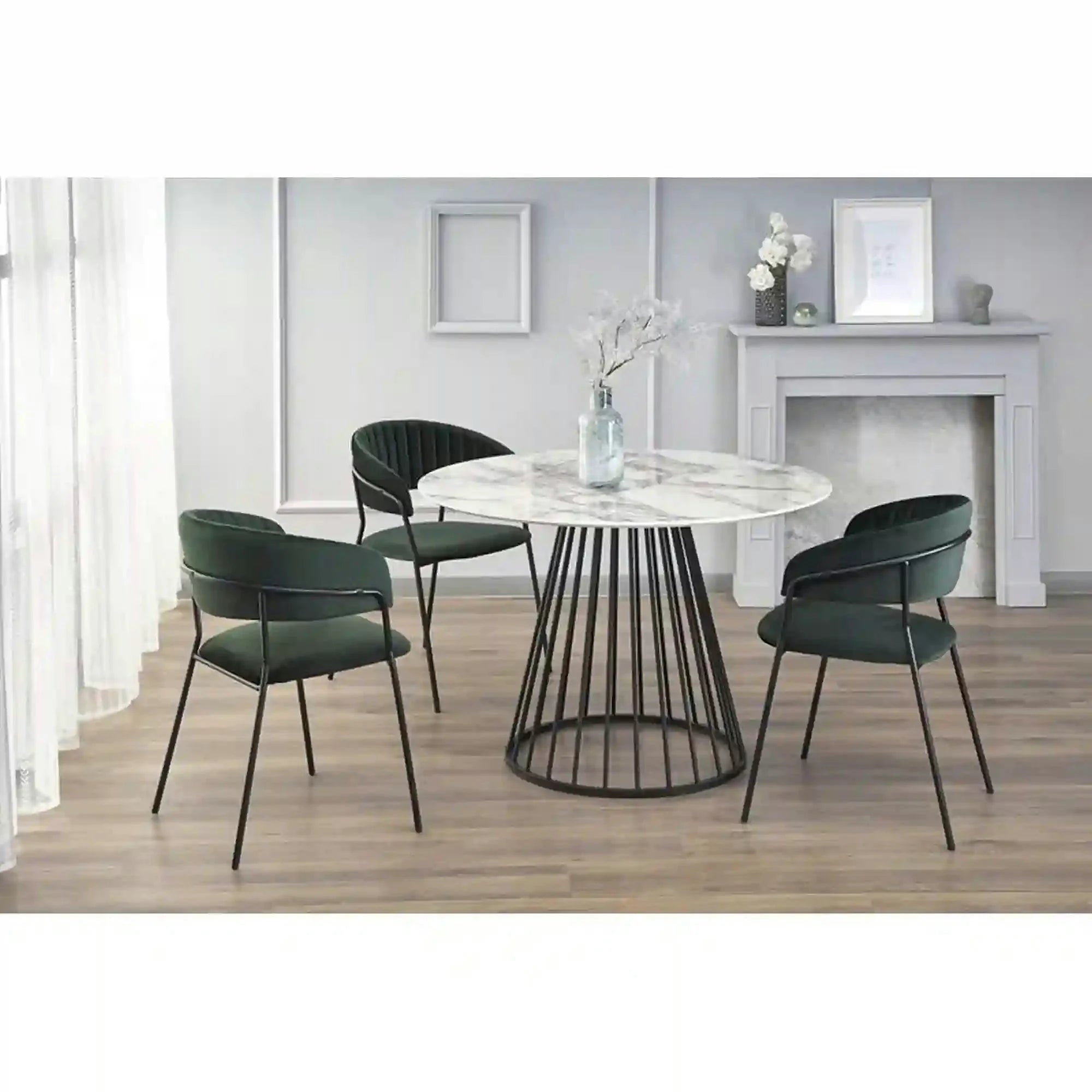 Masa rotunda sufragerie BRODWAY, alb cu efect de marmura, 110x110x75 cm