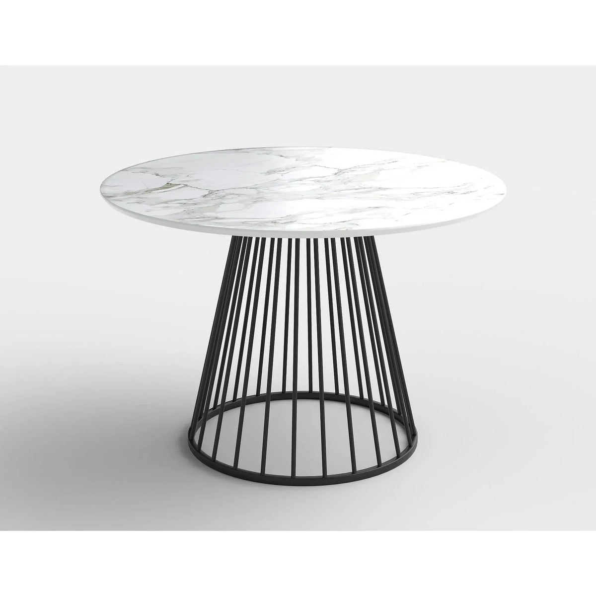 Masa rotunda sufragerie BRODWAY, alb cu efect de marmura, 110x110x75 cm