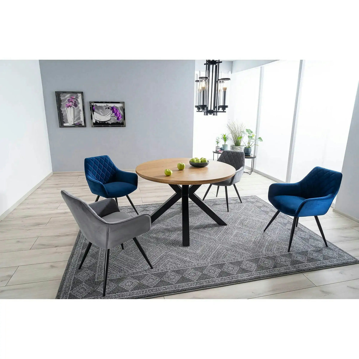 Masa rotunda sufragerie RITMO, stejar/negru, 120x120x78 cm