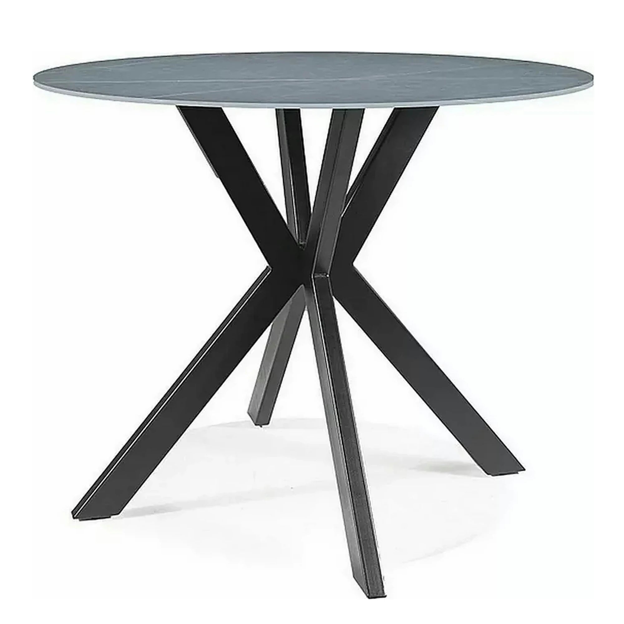 Masa rotunda TALIA, gri cu efect de marmura/negru mat, ceramica/metal, 90x90x75 cm