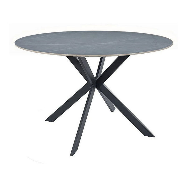 Masa rotunda TALIA, gri cu efect de marmura/negru mat, ceramica/metal, 90x90x75 cm