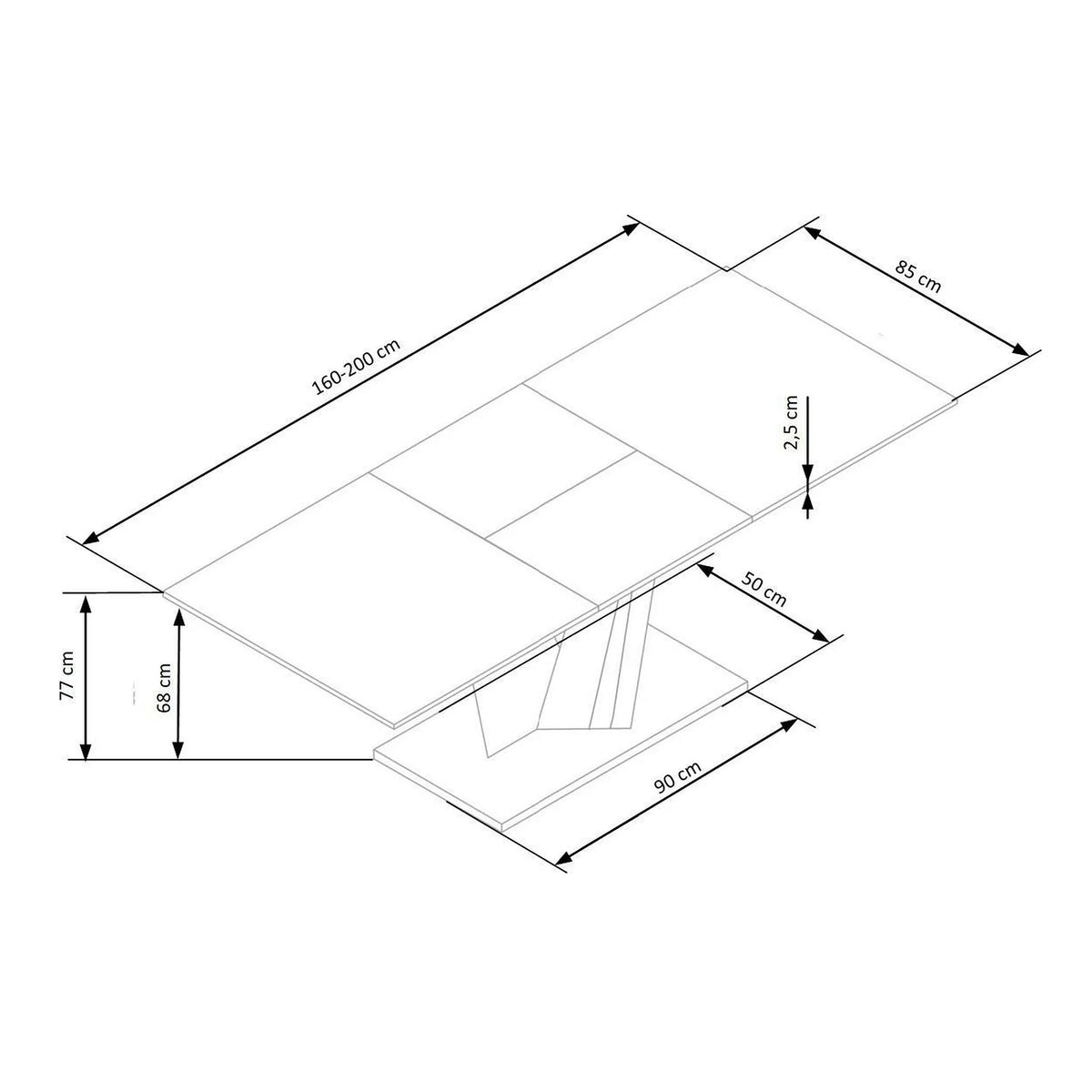 Masa SALVADOR, gri, 160/200x90x77 cm