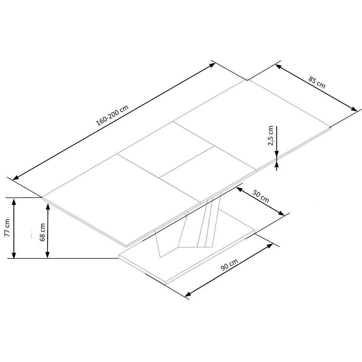 Masa SALVADOR, gri, 160/200x90x77 cm