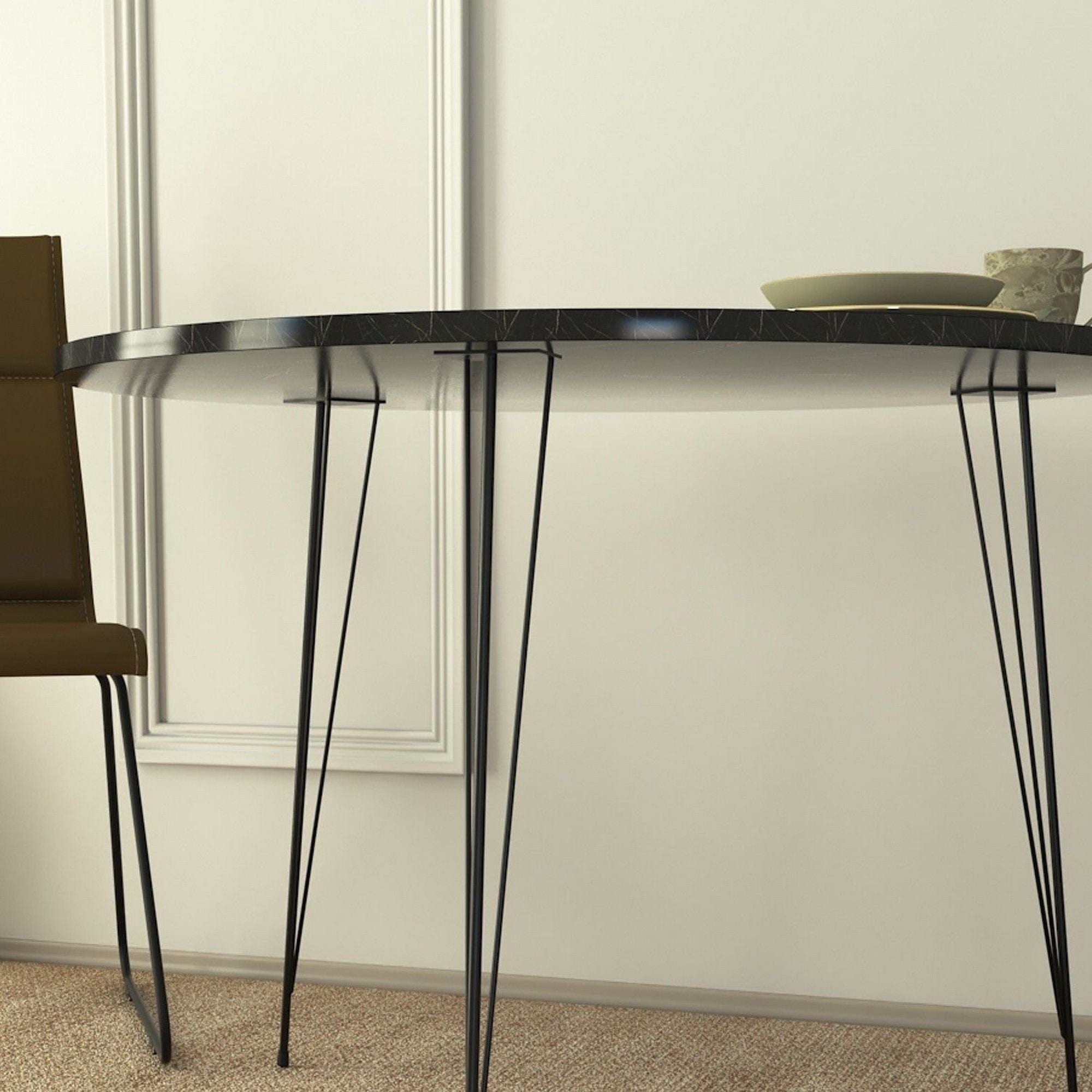 Masa SANDALF, negru cu efect de marmura, PAL melaminat, 90x90x75 cm