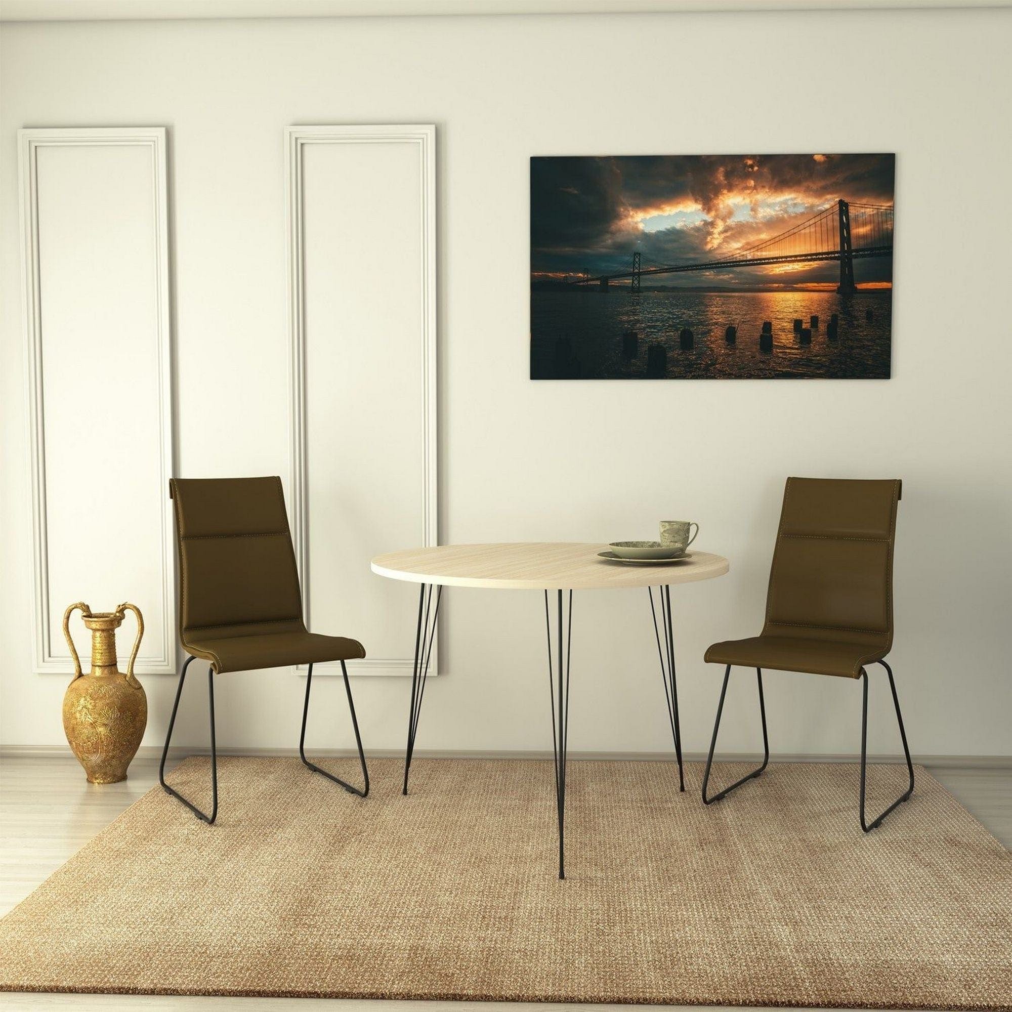 Masa SANDALF, stejar/negru, PAL melaminat/metal, 90x90x75 cm