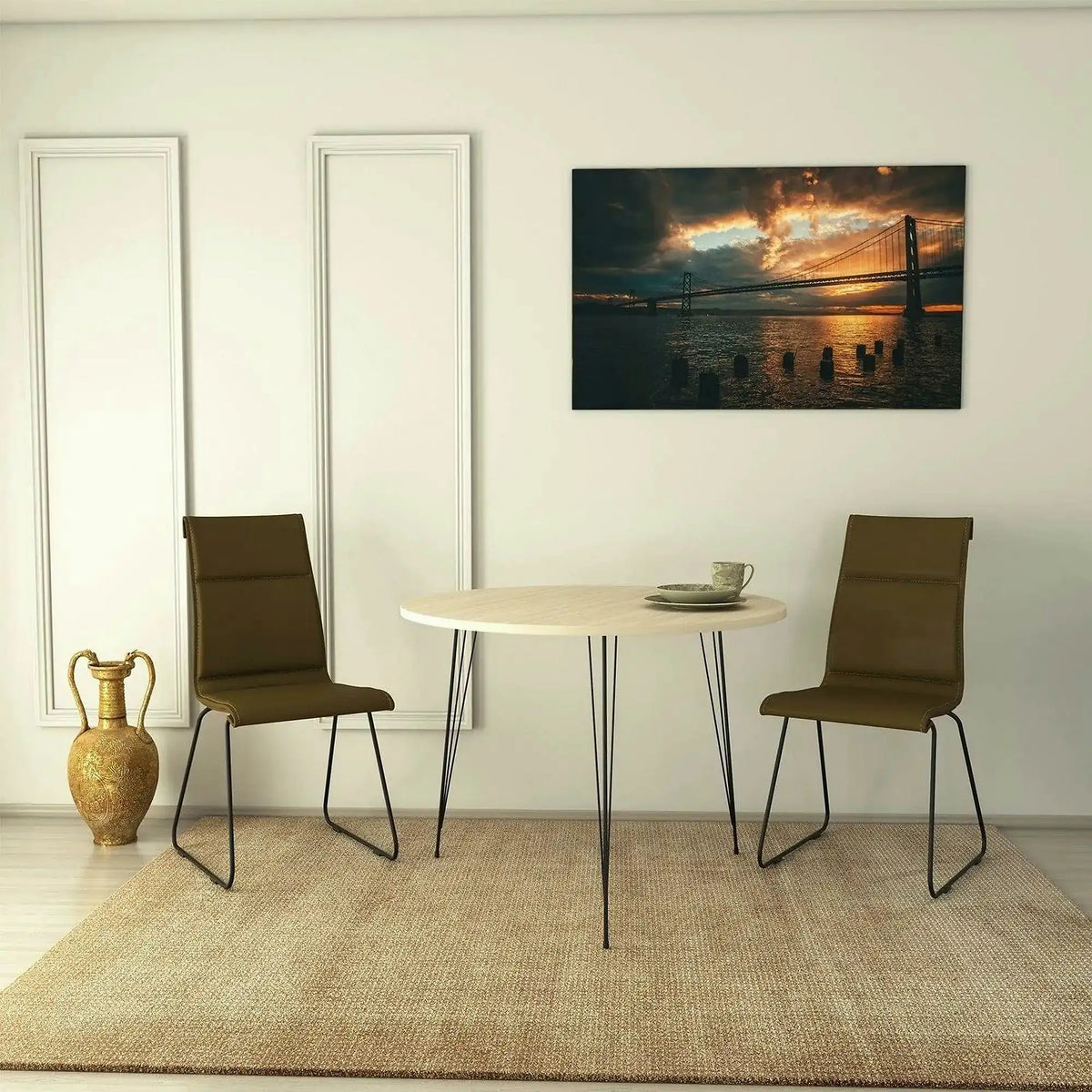 Masa SANDALF, stejar/negru, PAL melaminat/metal, 90x90x75 cm