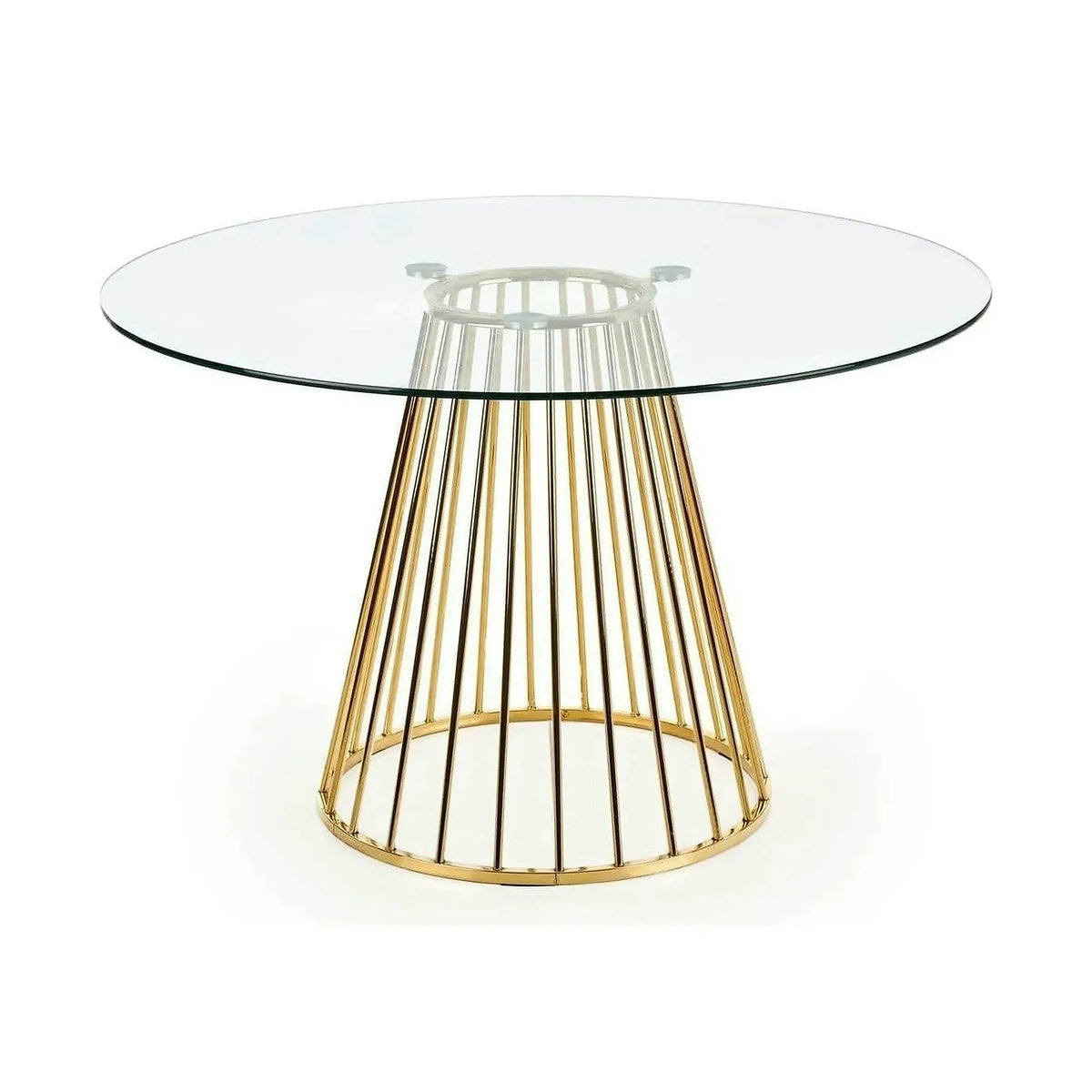 Masa sticla rotunda bucatarie LIVERPOOL, transparent/auriu, 120x120x75 cm