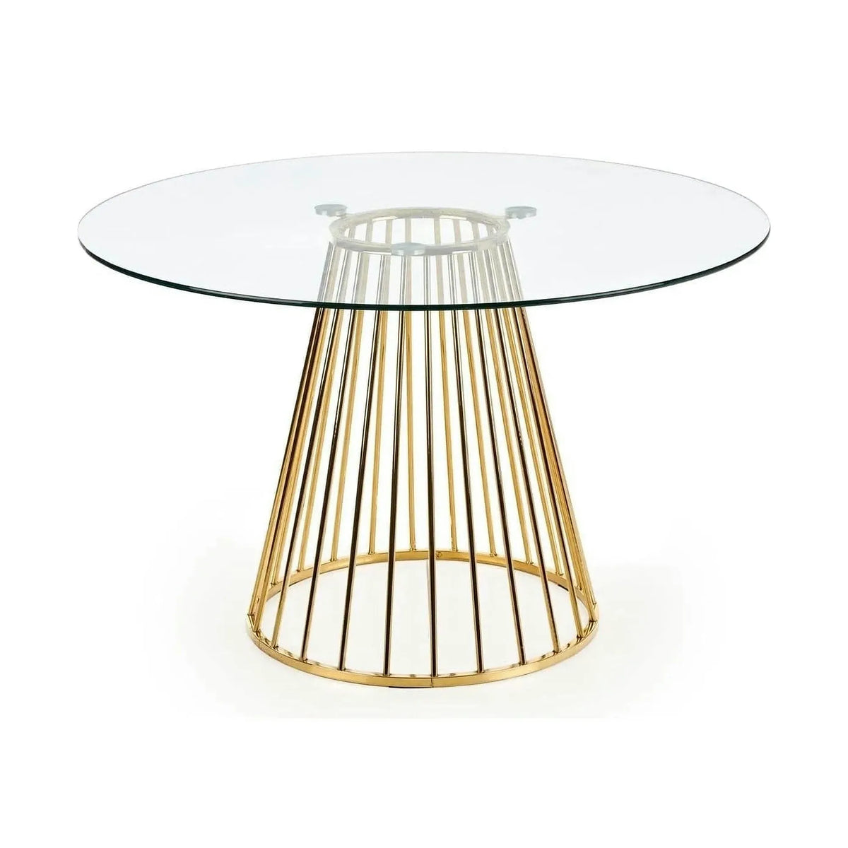 Masa sticla rotunda bucatarie LIVERPOOL, transparent/auriu, 120x120x75 cm